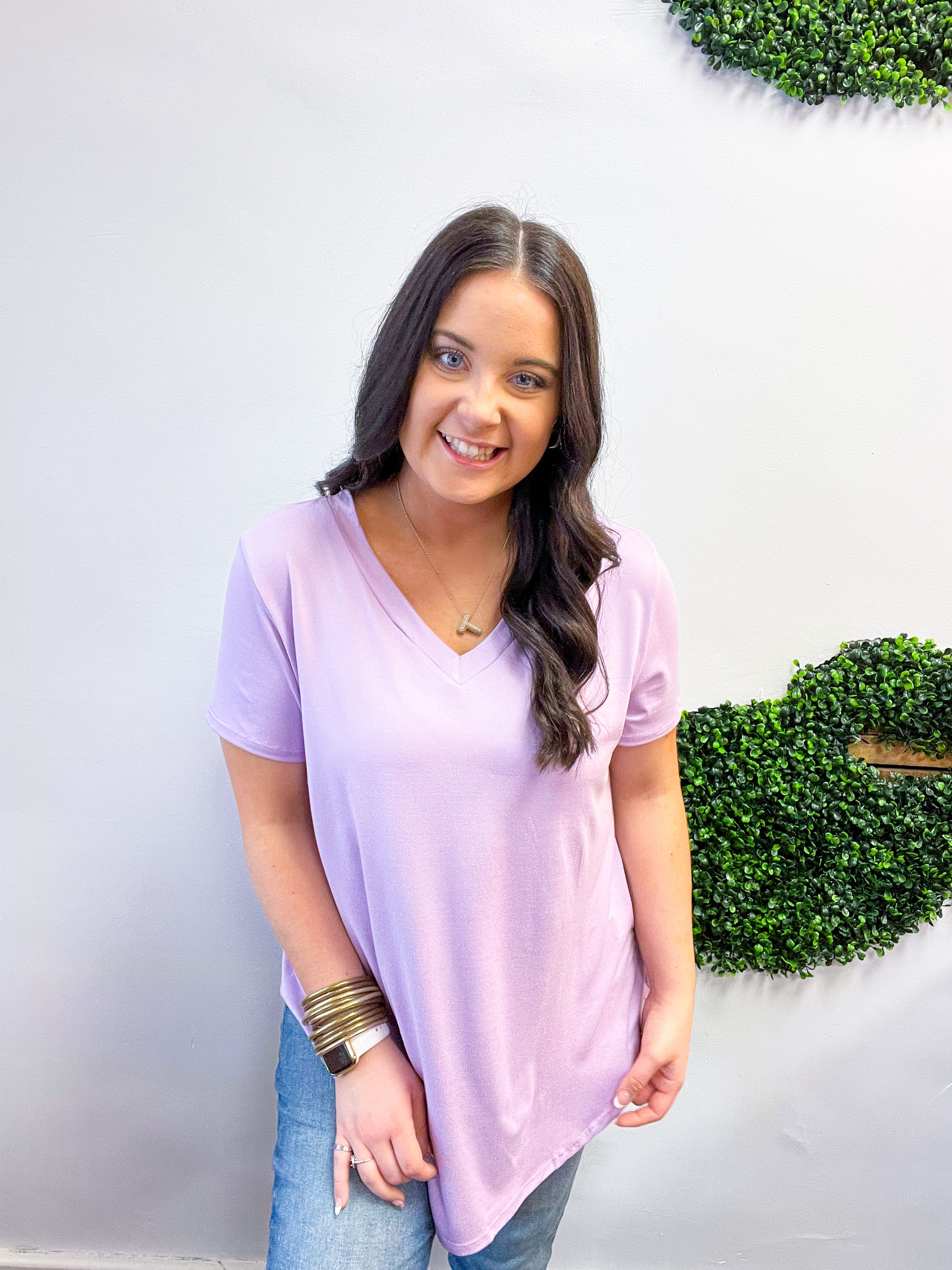 Butter Soft Breeze V Neck Top in Lavender