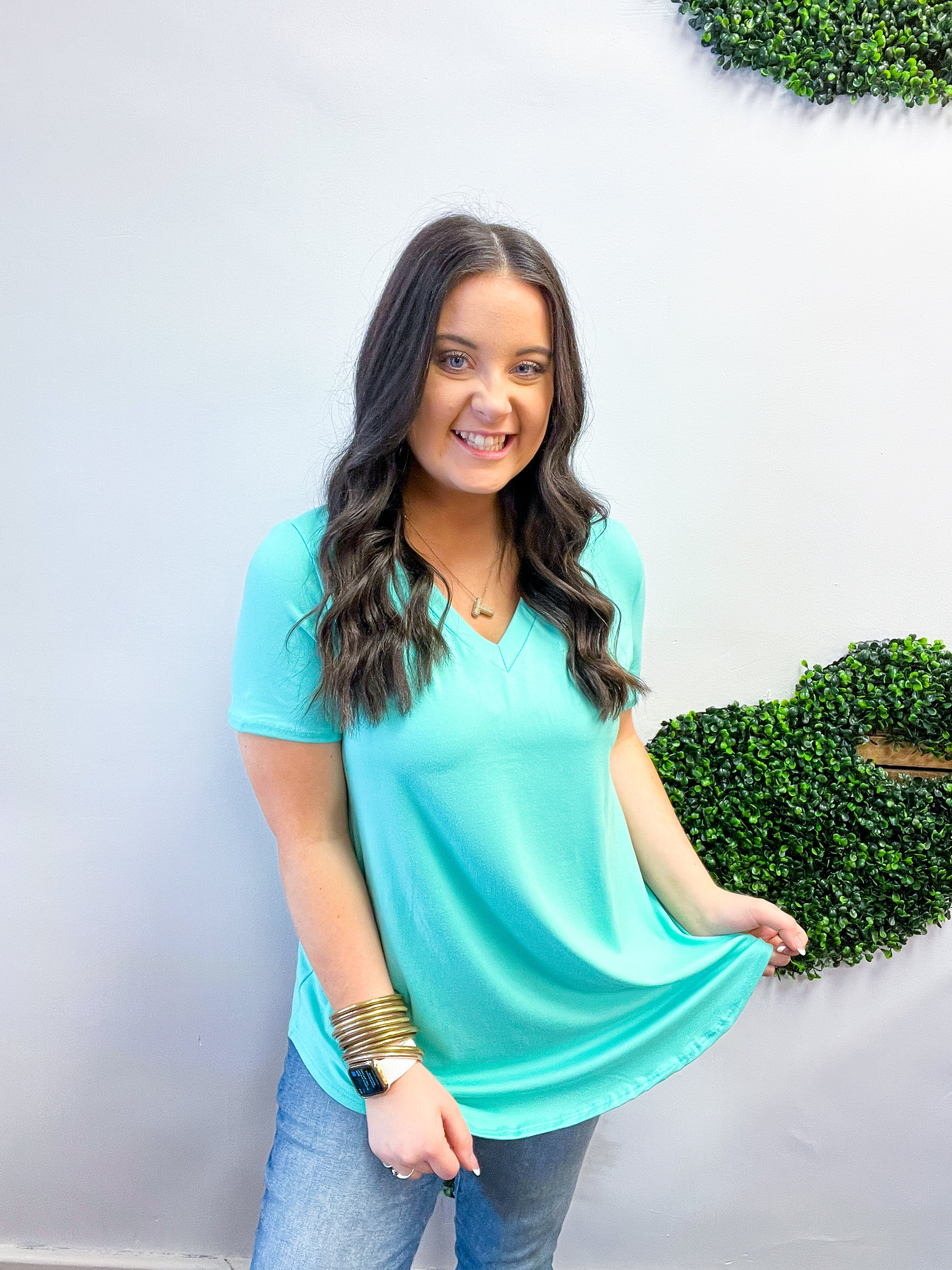 Butter Soft Breeze V Neck Top in Mint