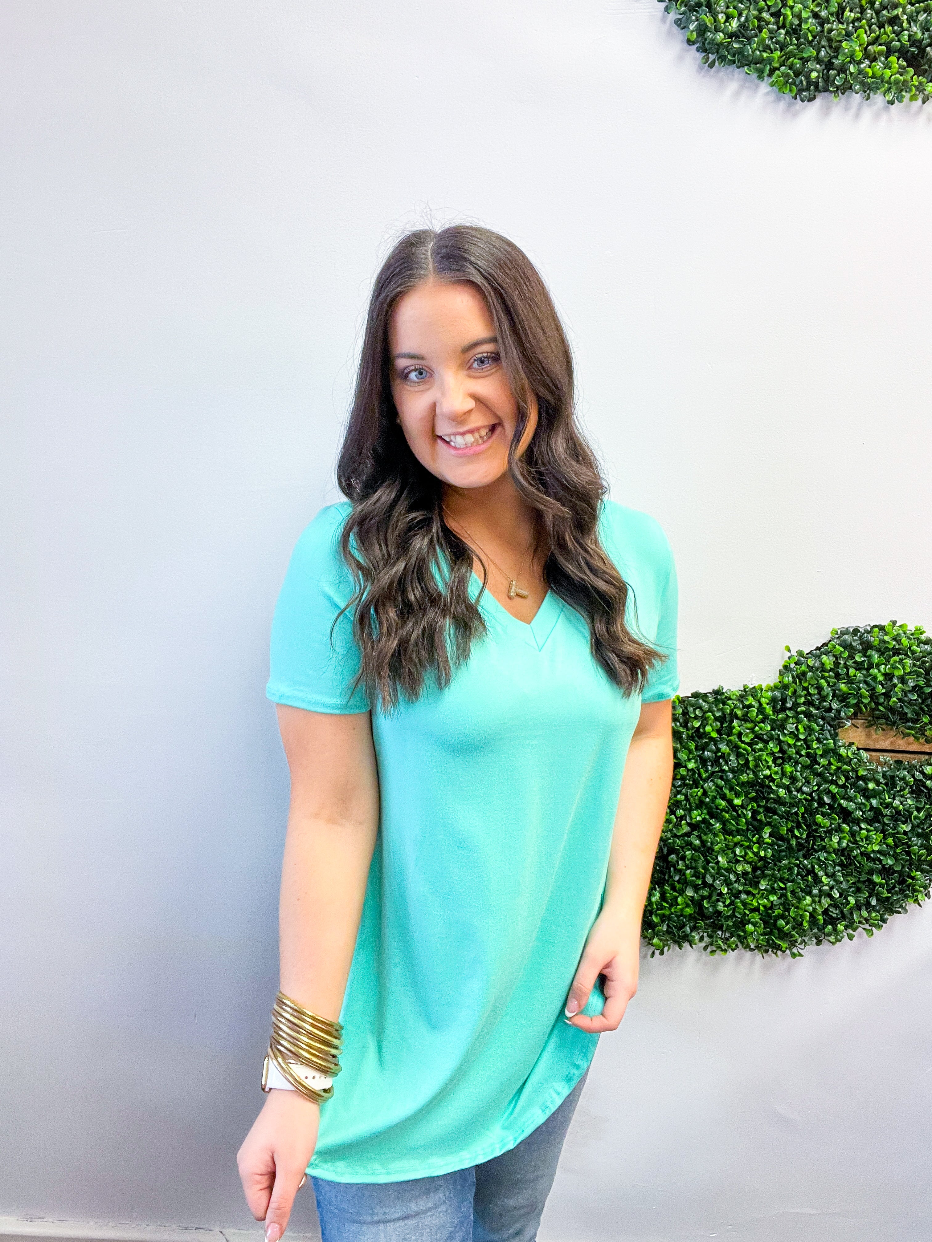 Butter Soft Breeze V Neck Top in Mint