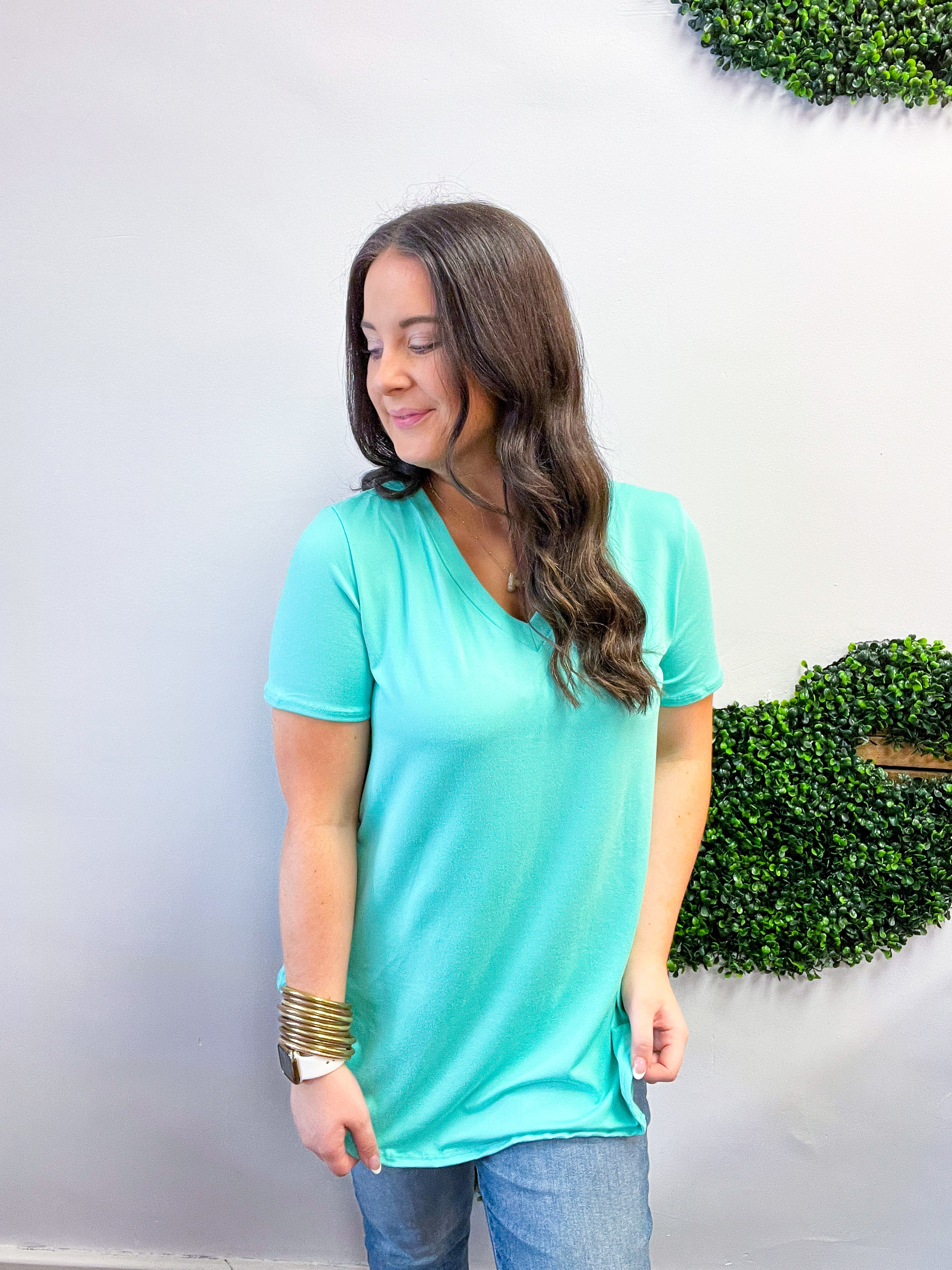 Butter Soft Breeze V Neck Top in Mint
