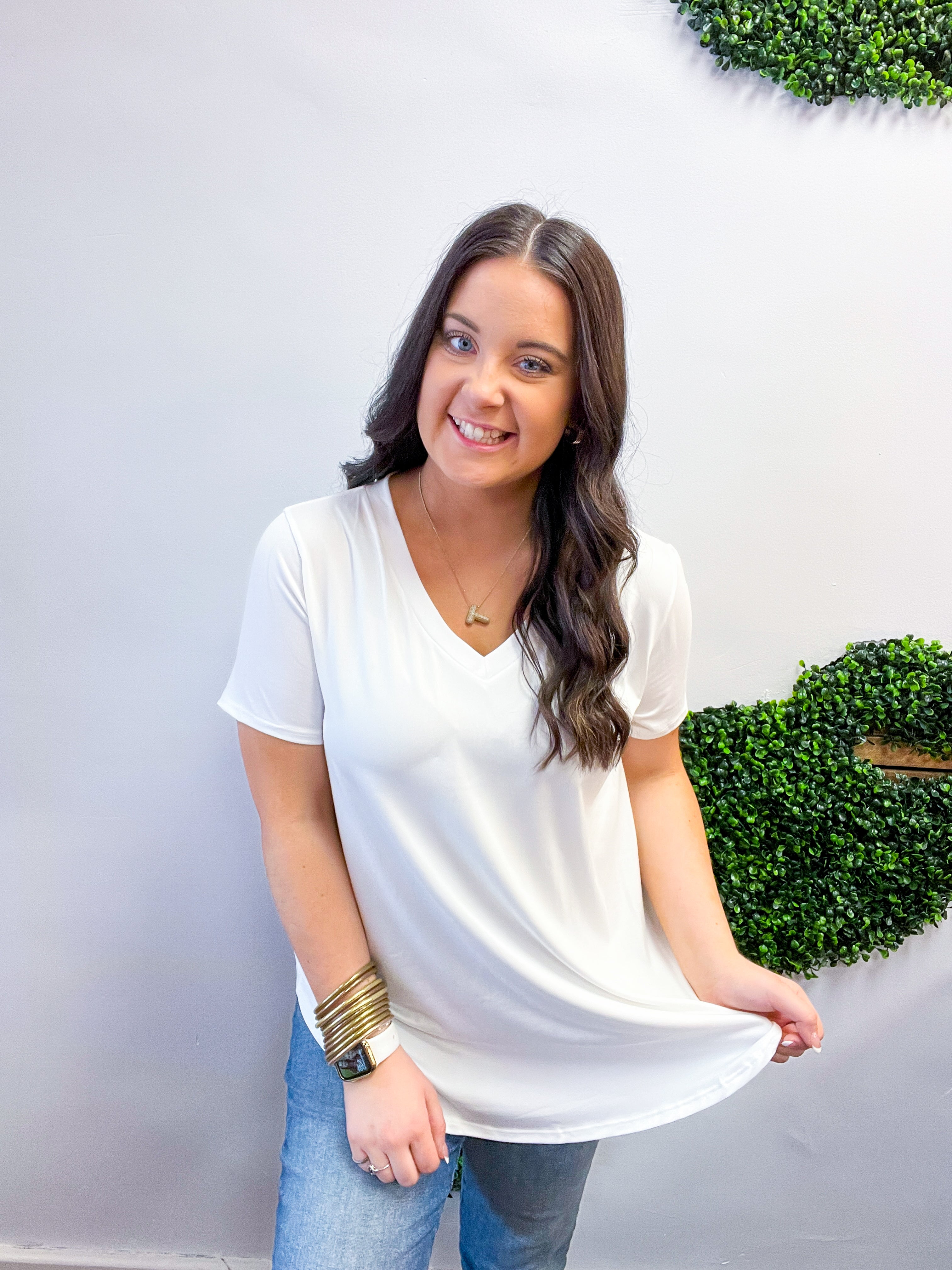 Butter Soft Breeze V Neck Top in Off White