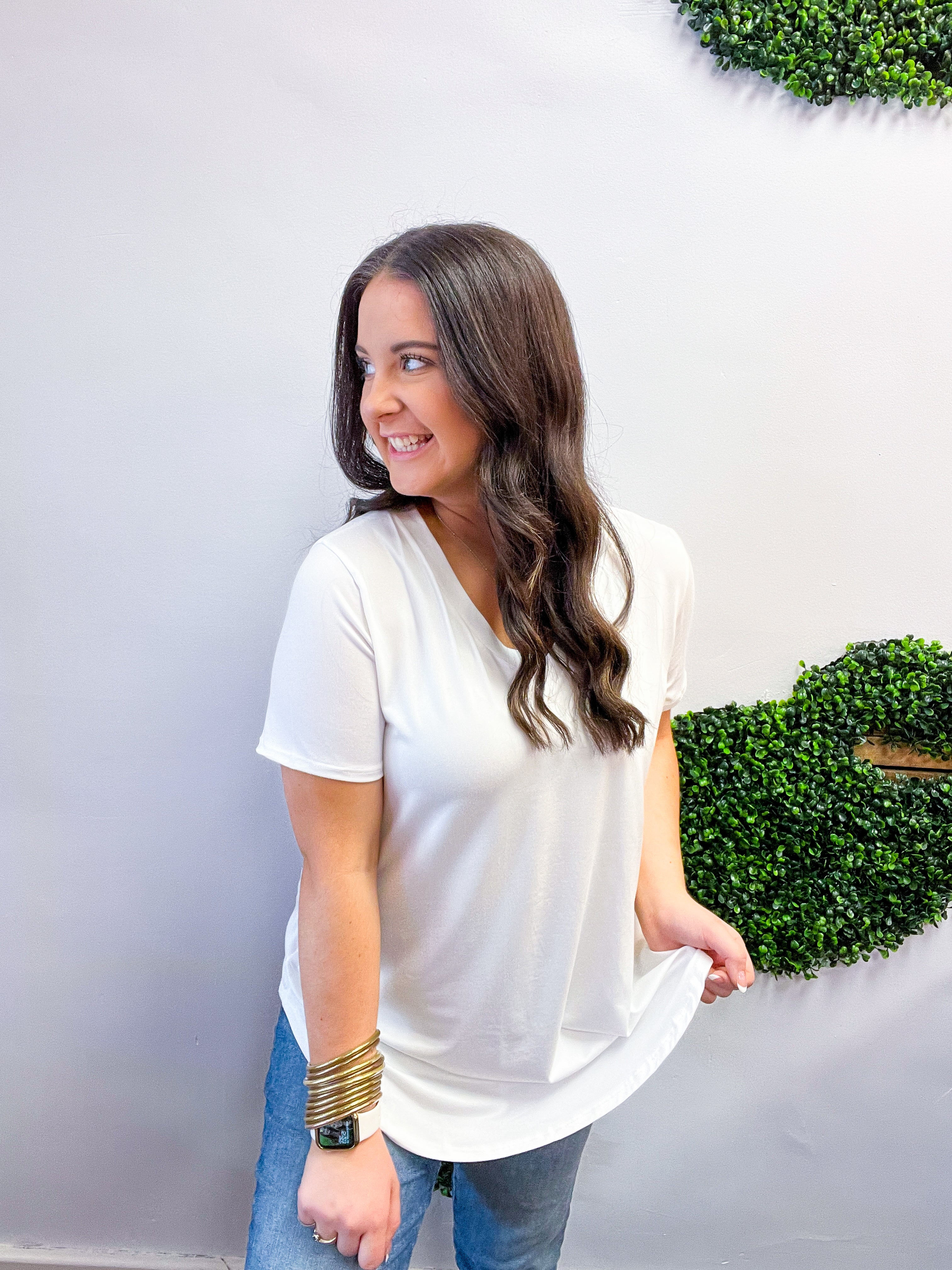 Butter Soft Breeze V Neck Top in Off White