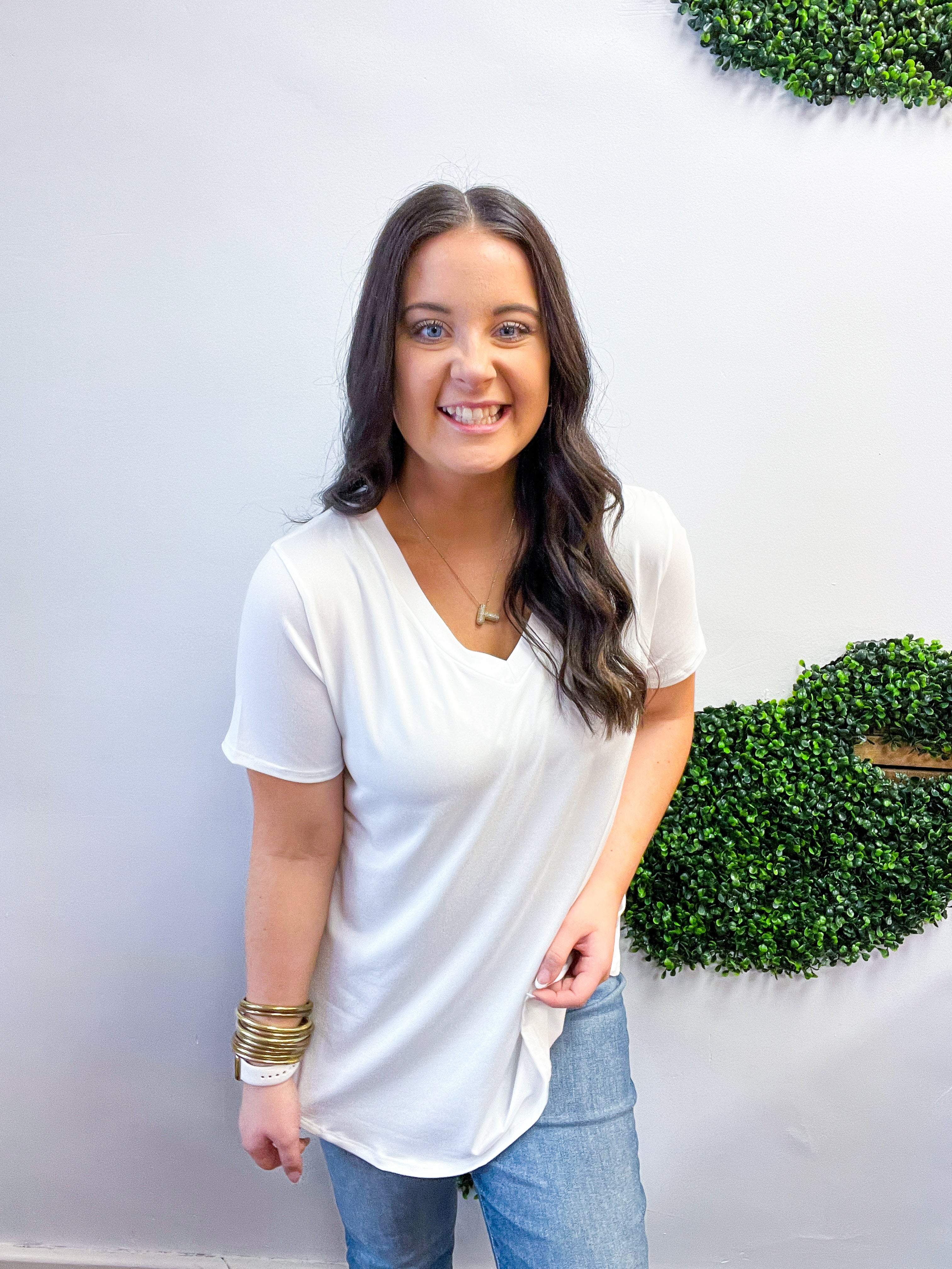 Butter Soft Breeze V Neck Top in Off White