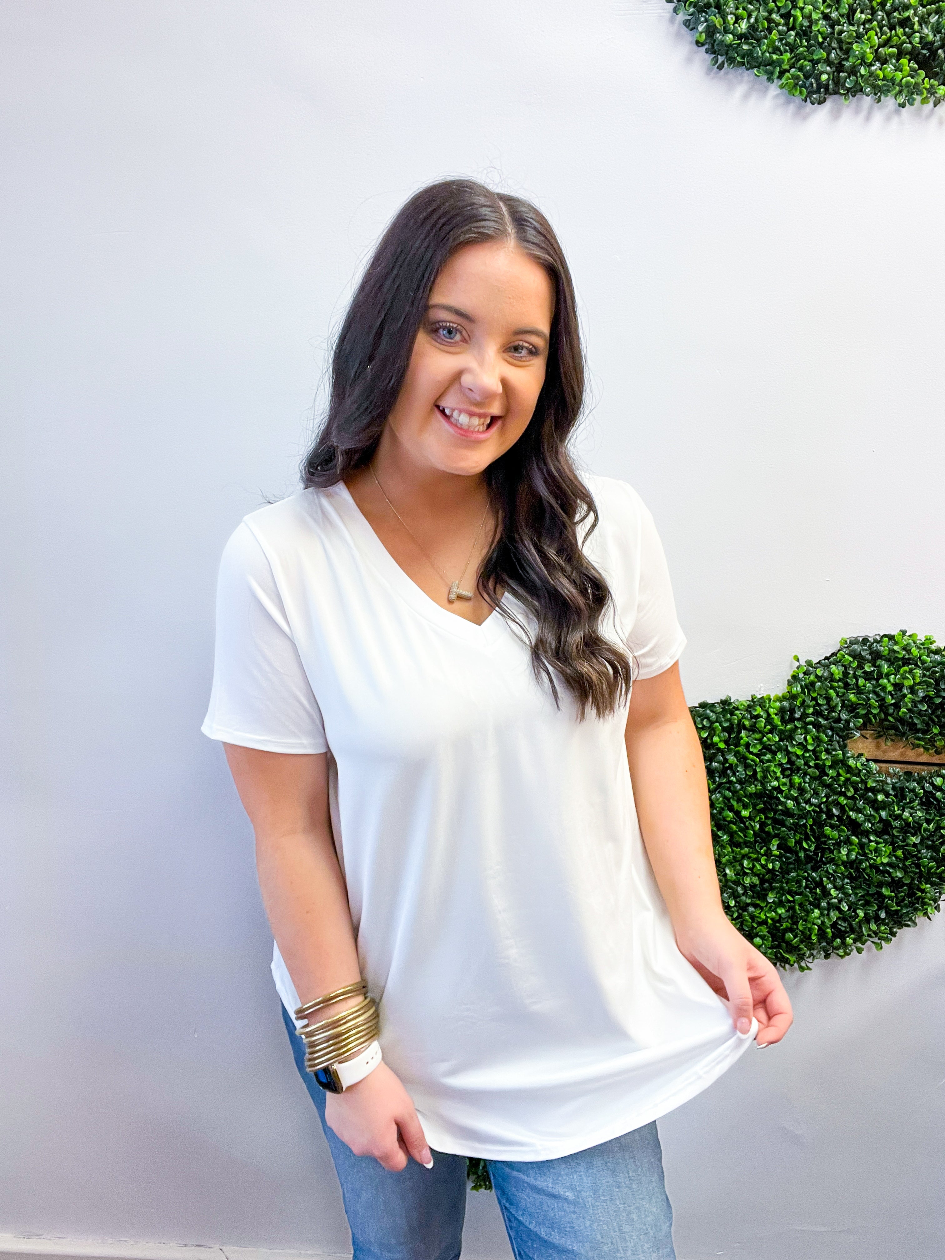 Butter Soft Breeze V Neck Top in Off White
