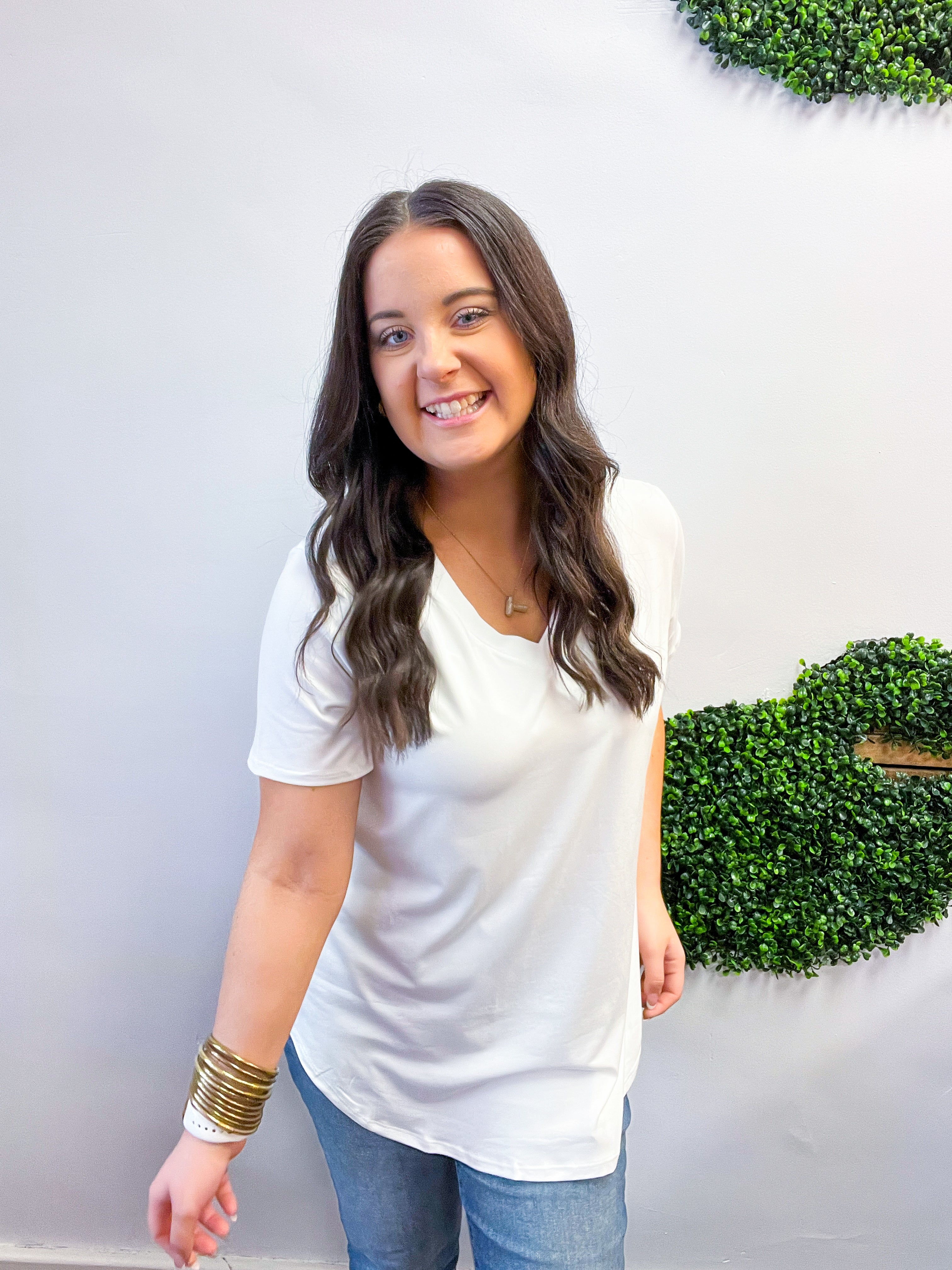 Butter Soft Breeze V Neck Top in Off White