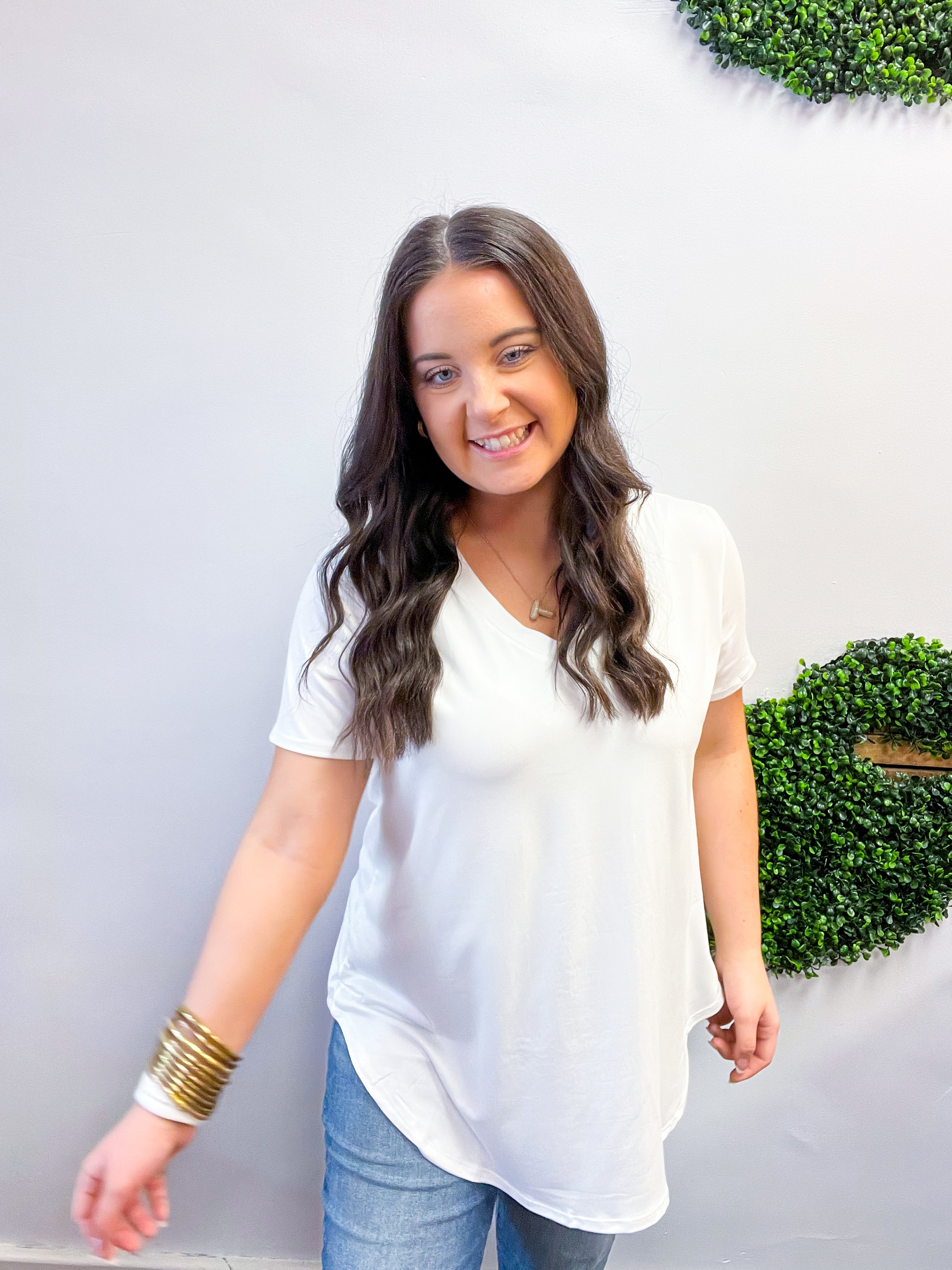 Butter Soft Breeze V Neck Top in Off White