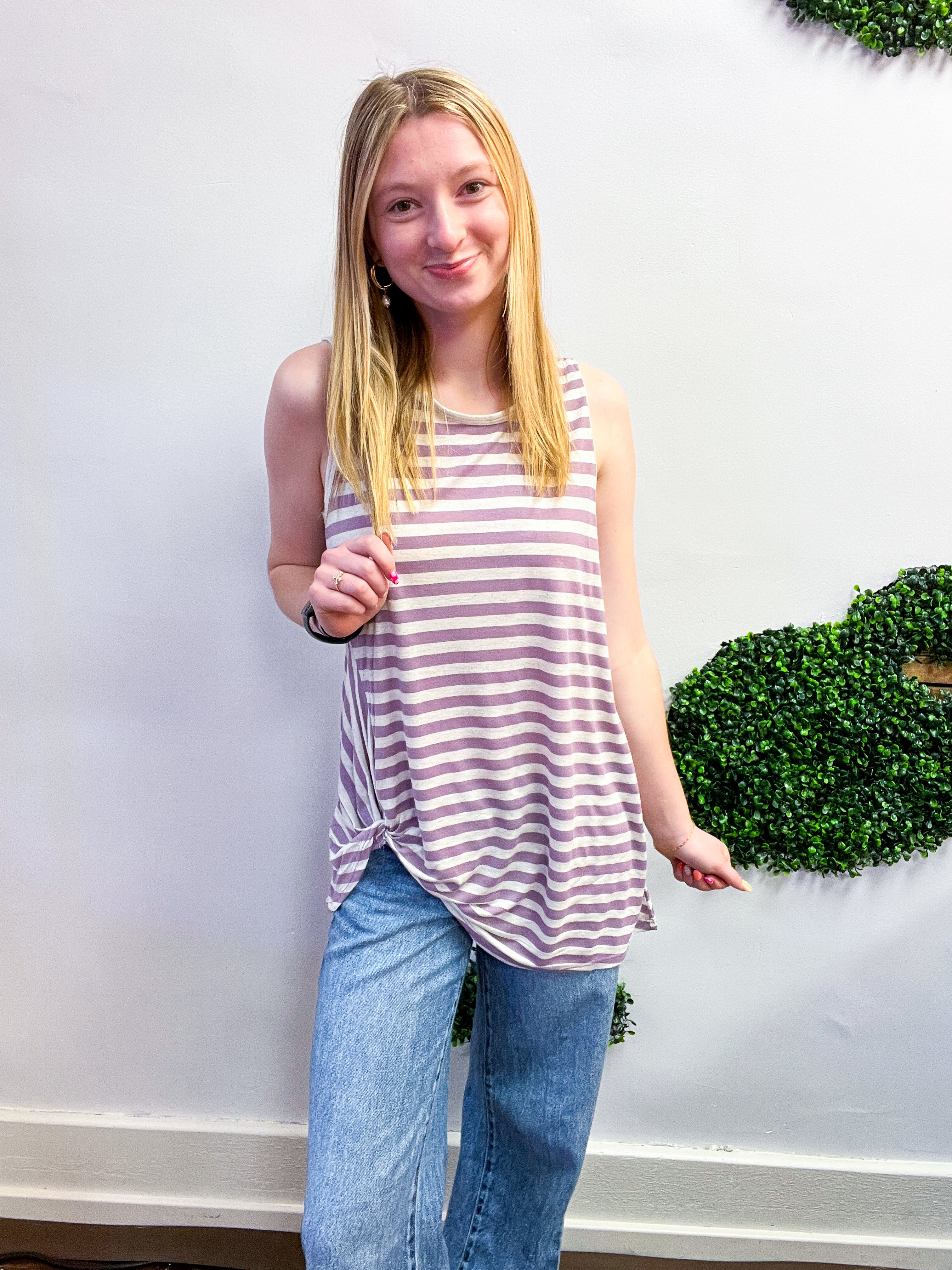 Twist & Stripe Tank in Lavender