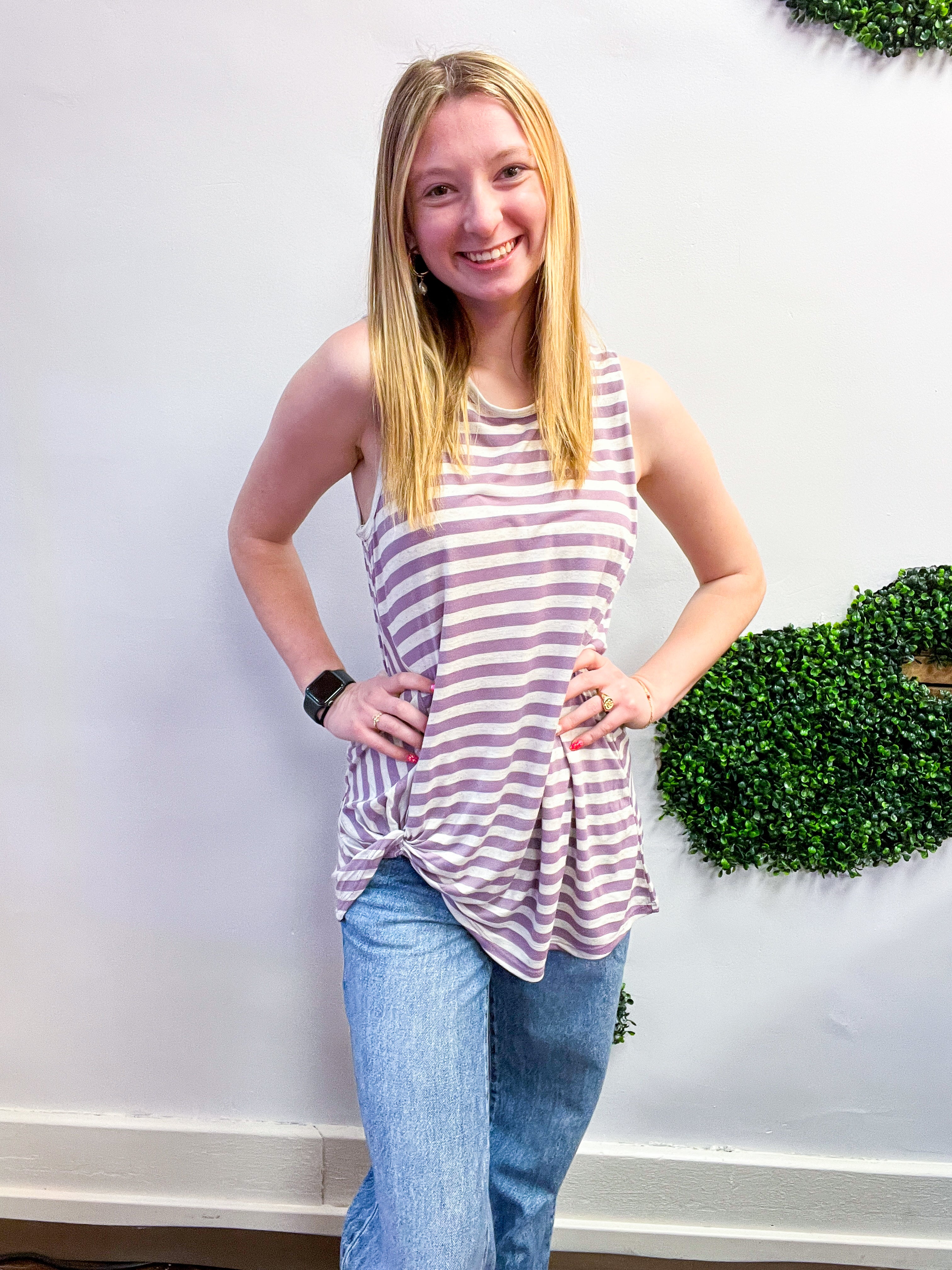 Twist & Stripe Tank in Lavender