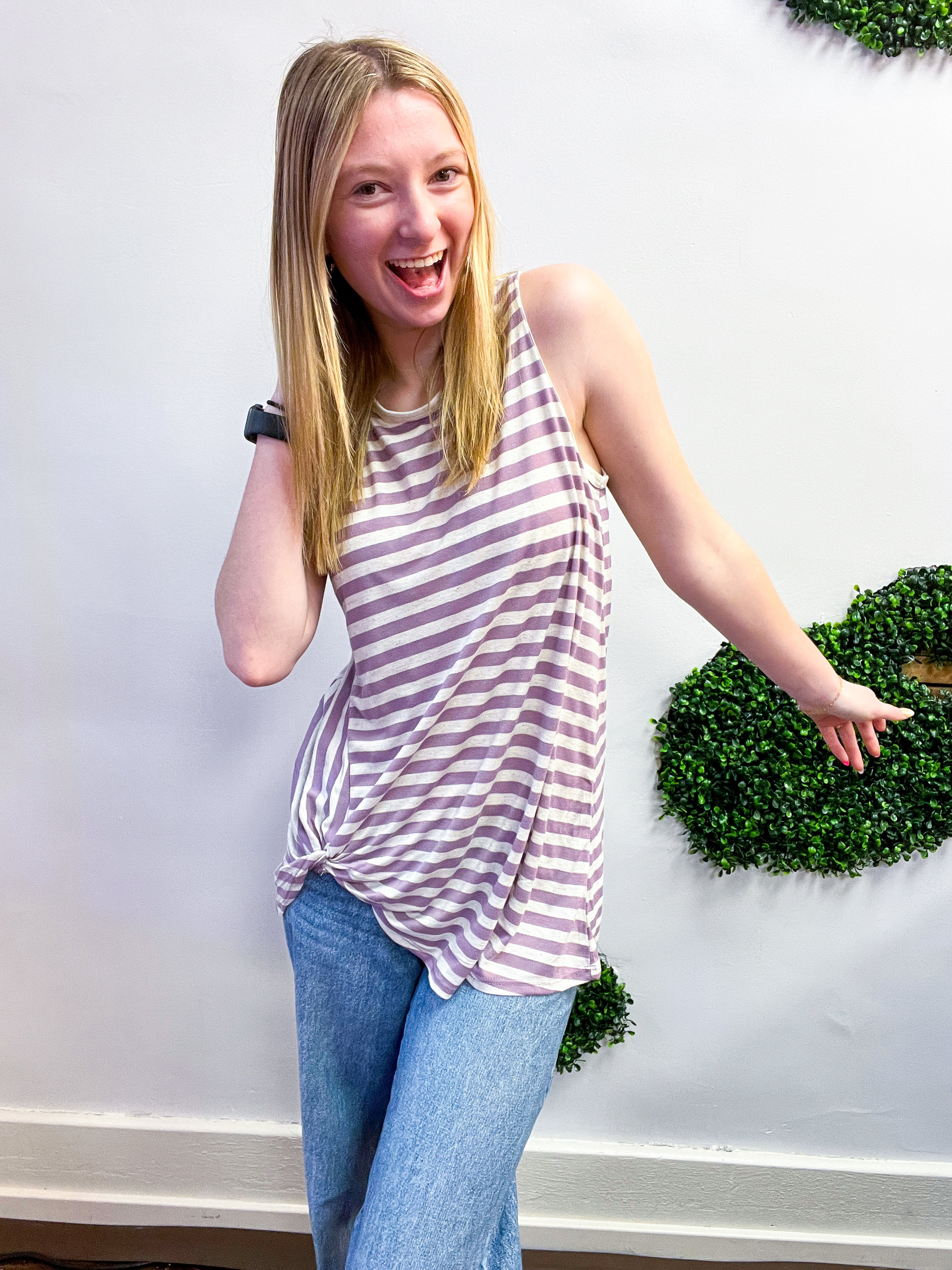 Twist & Stripe Tank in Lavender