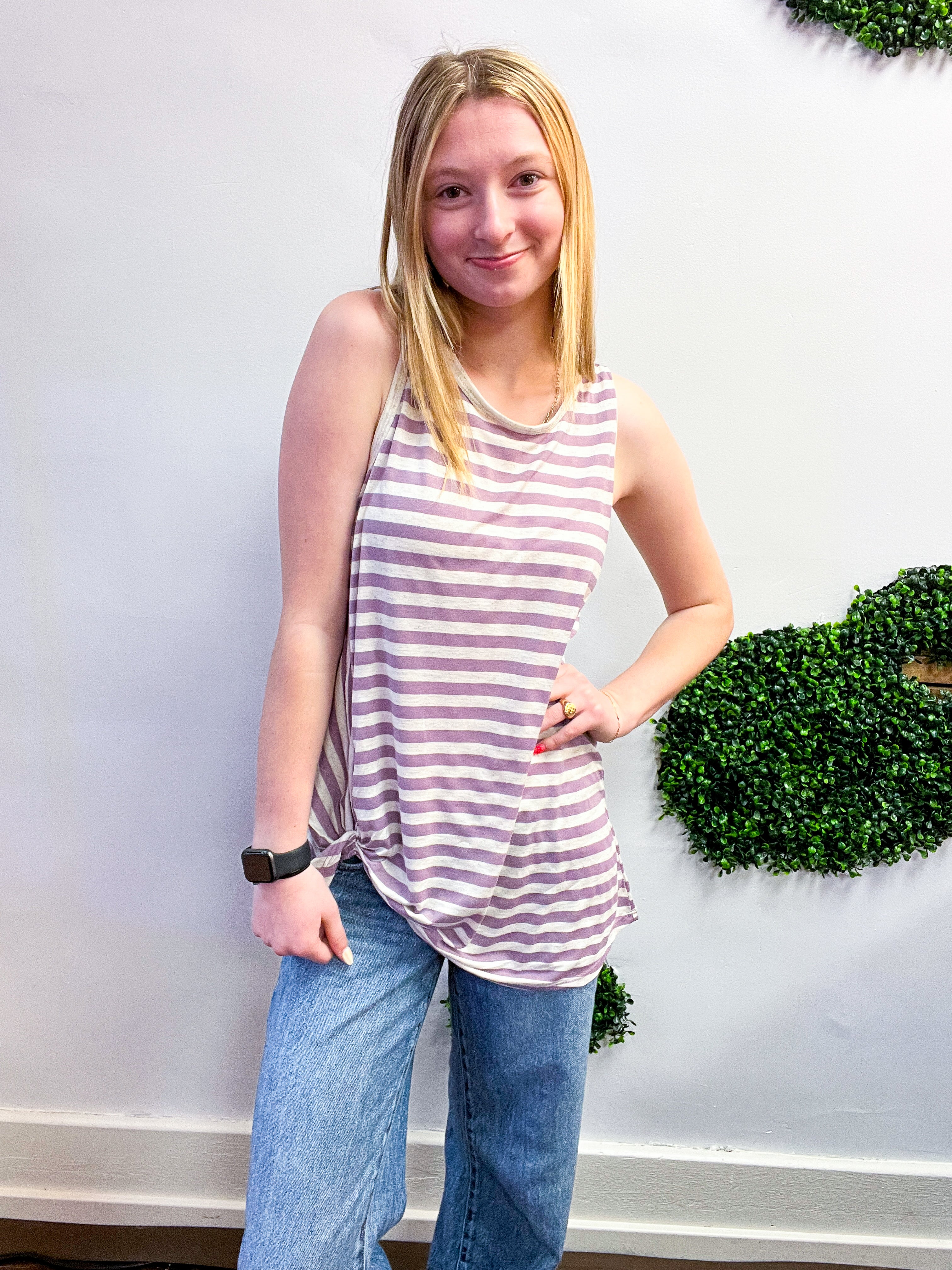 Twist & Stripe Tank in Lavender