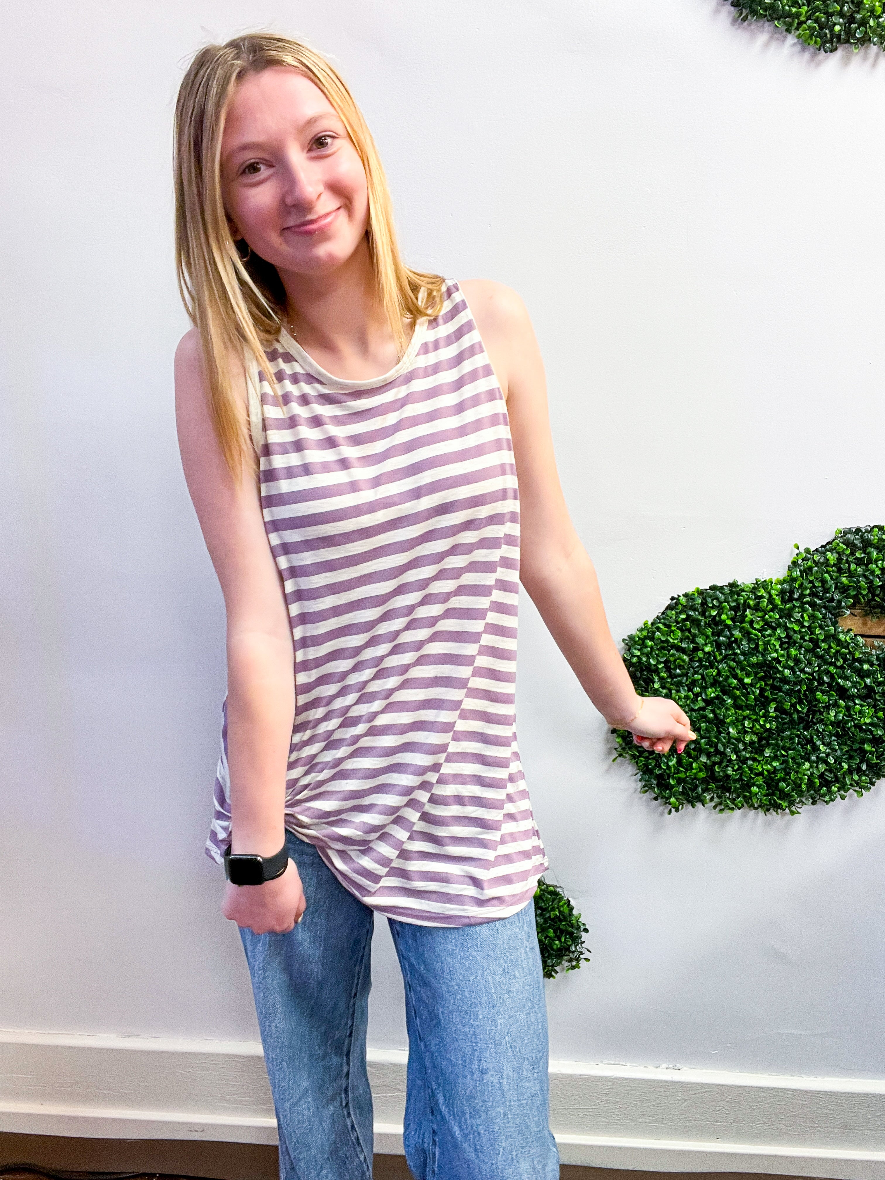 Twist & Stripe Tank in Lavender