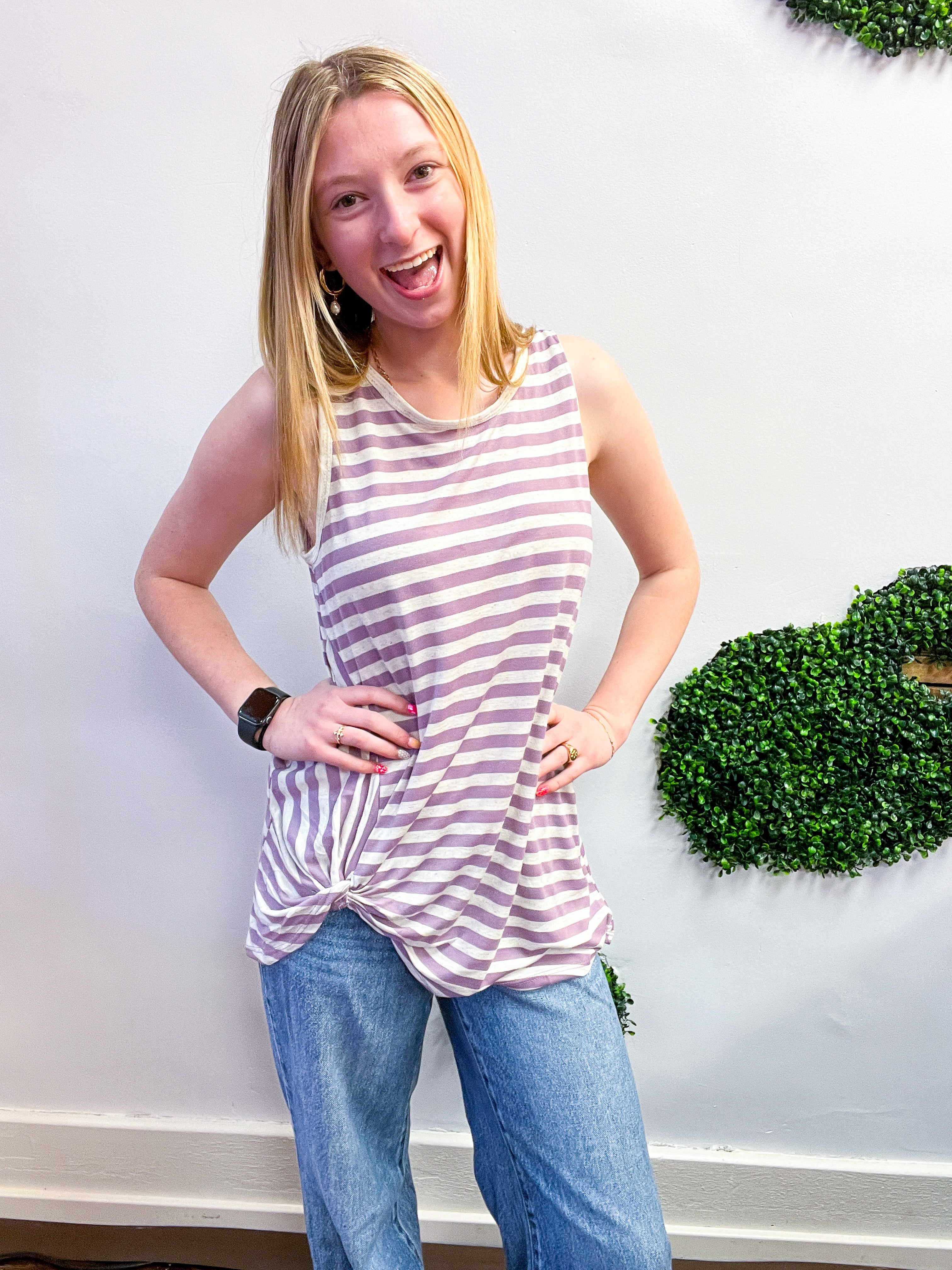 Twist & Stripe Tank in Lavender