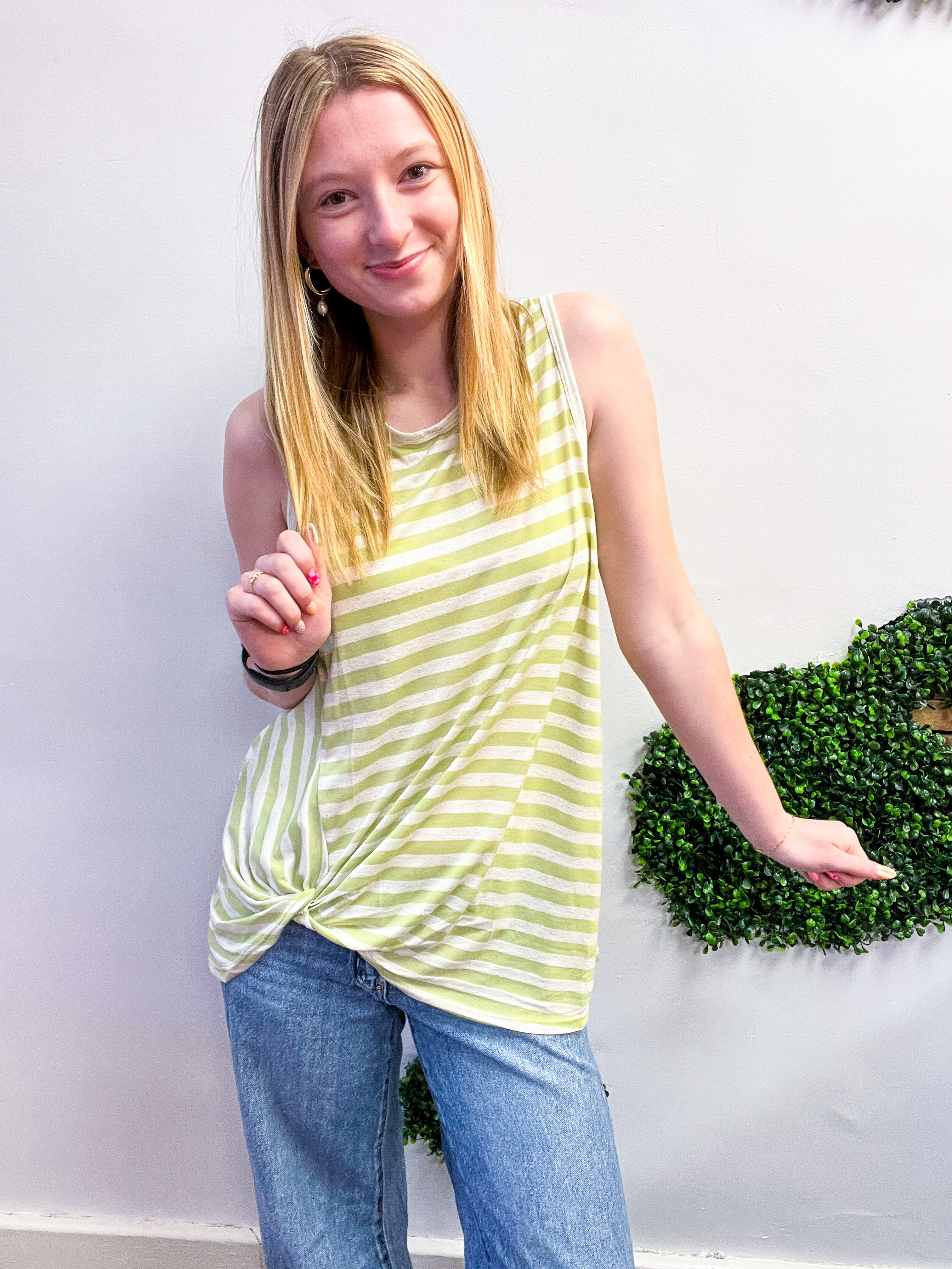 Twist & Stripe Tank in Sage