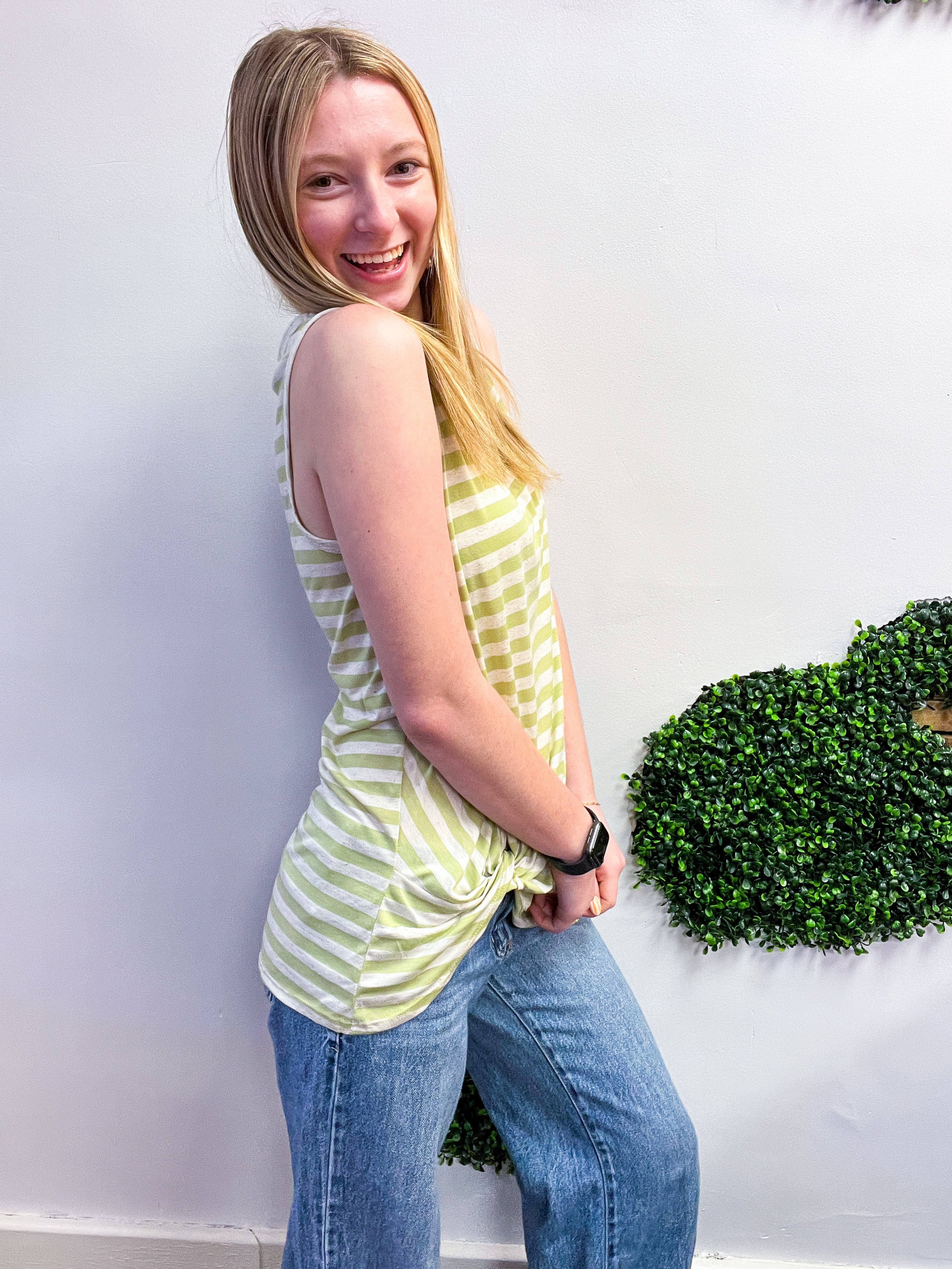 Twist & Stripe Tank in Sage