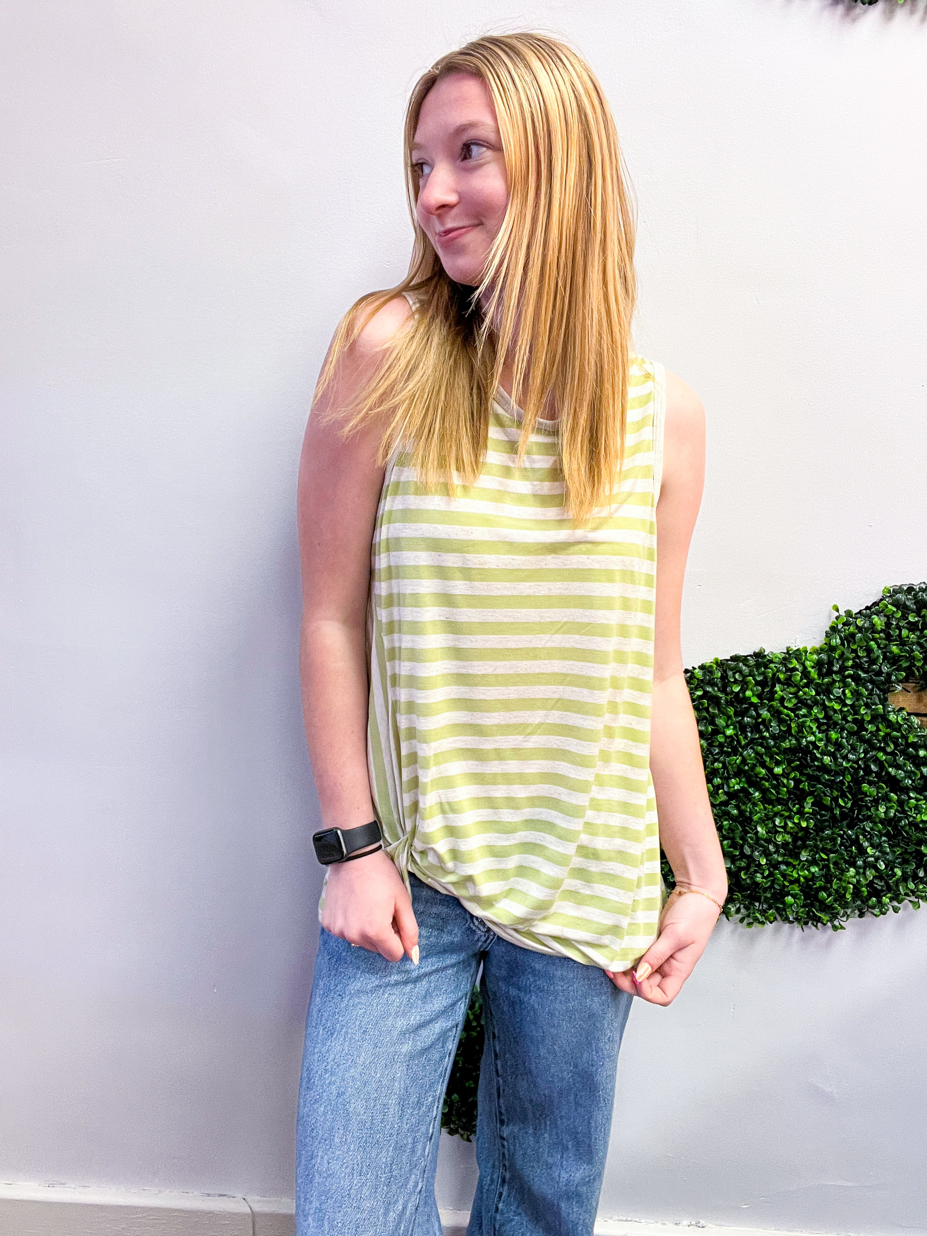 Twist & Stripe Tank in Sage