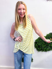 Twist & Stripe Tank in Sage