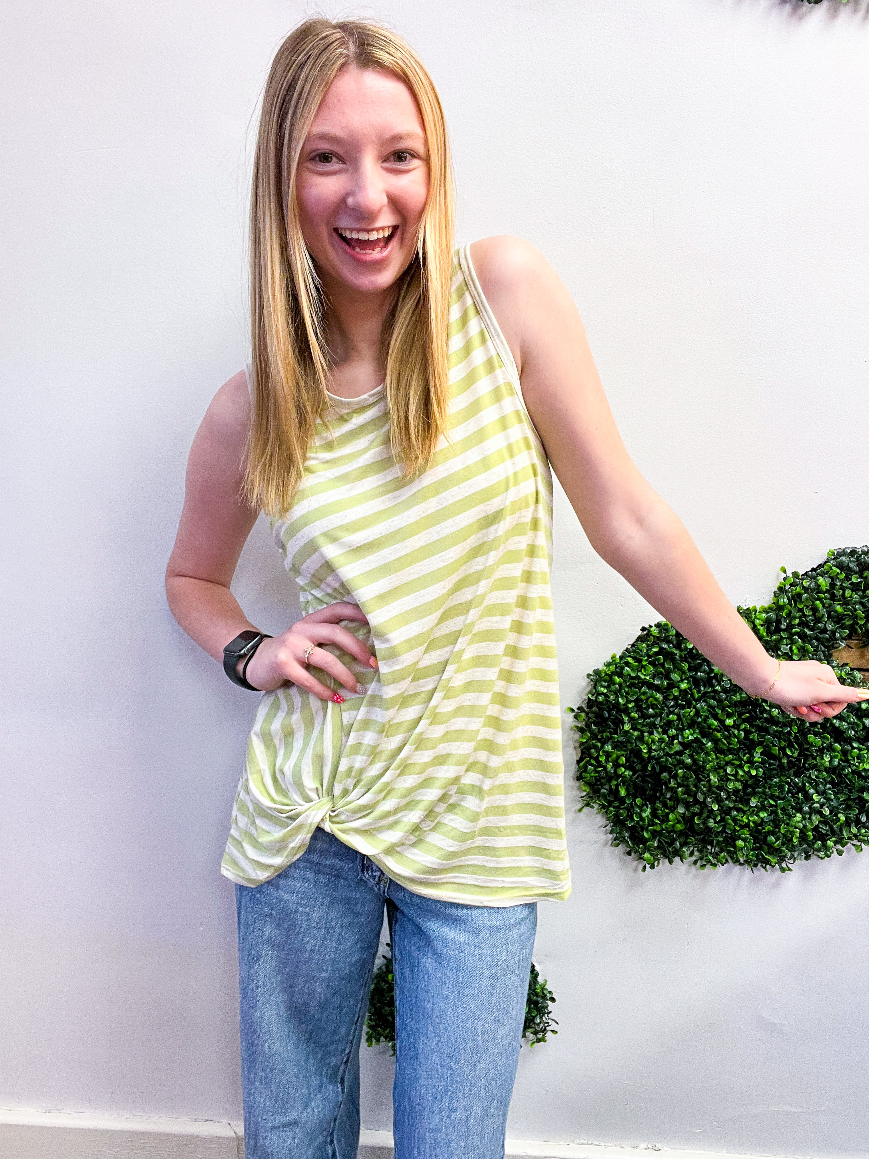 Twist & Stripe Tank in Sage