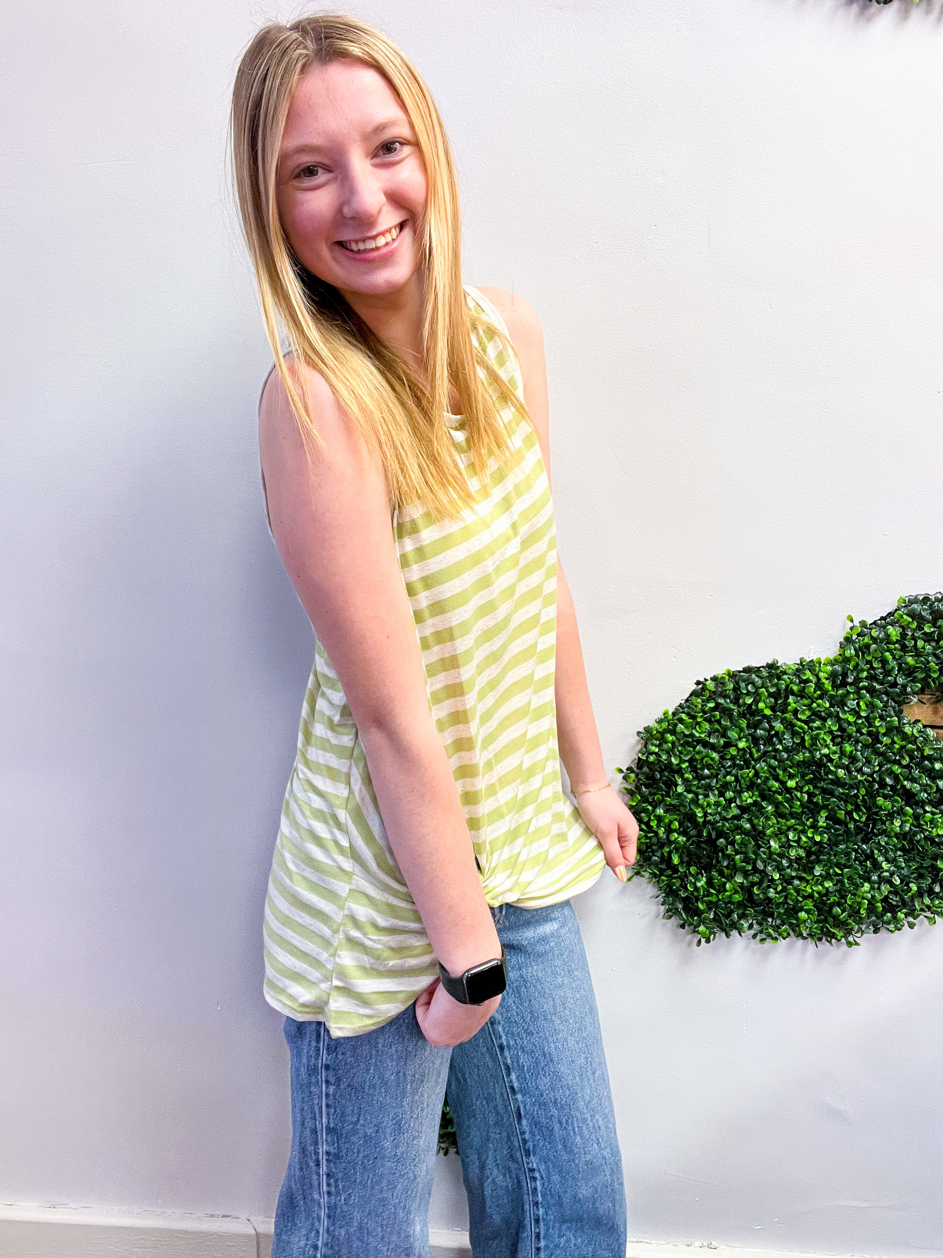 Twist & Stripe Tank in Sage