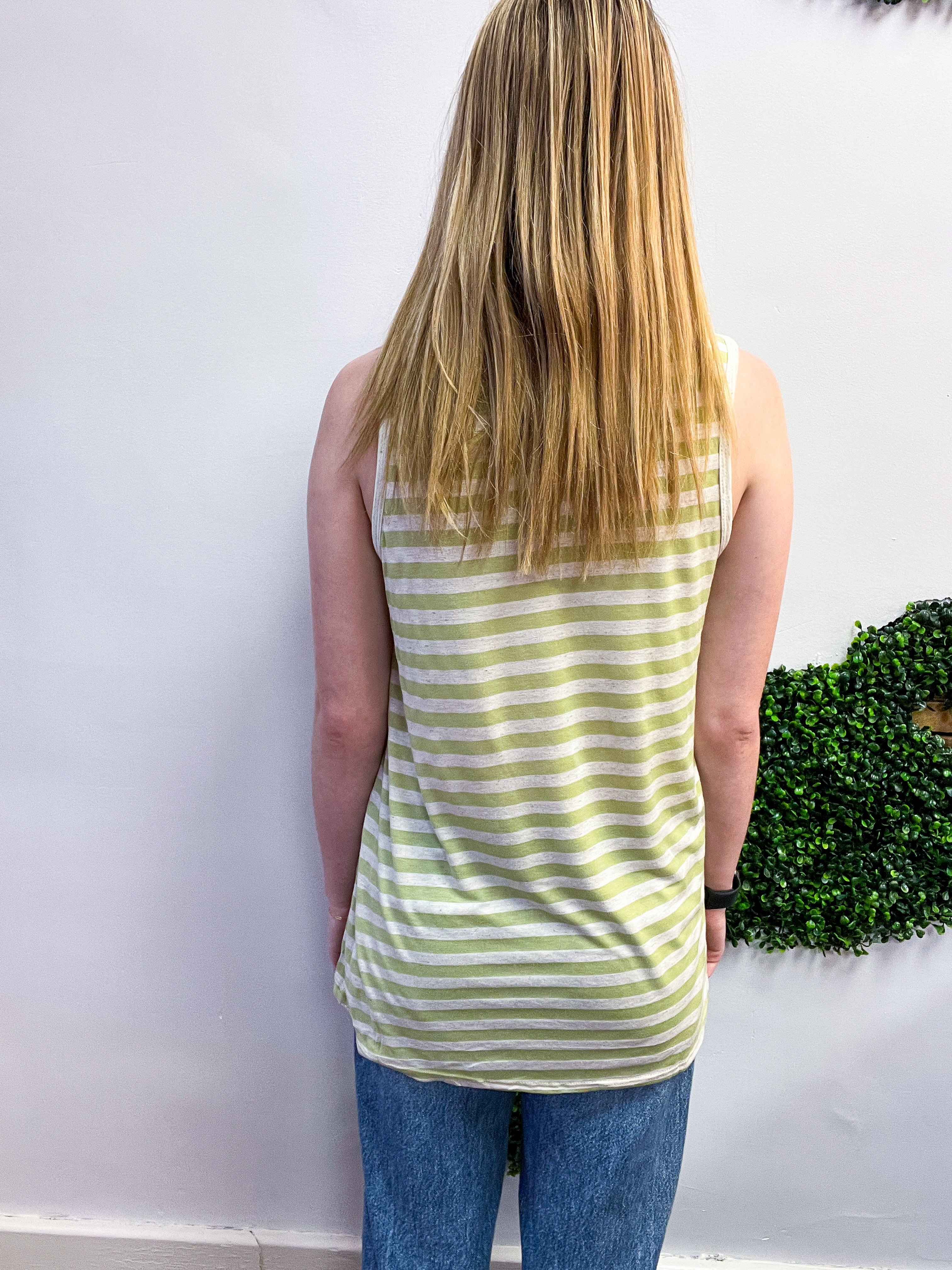 Twist & Stripe Tank in Sage