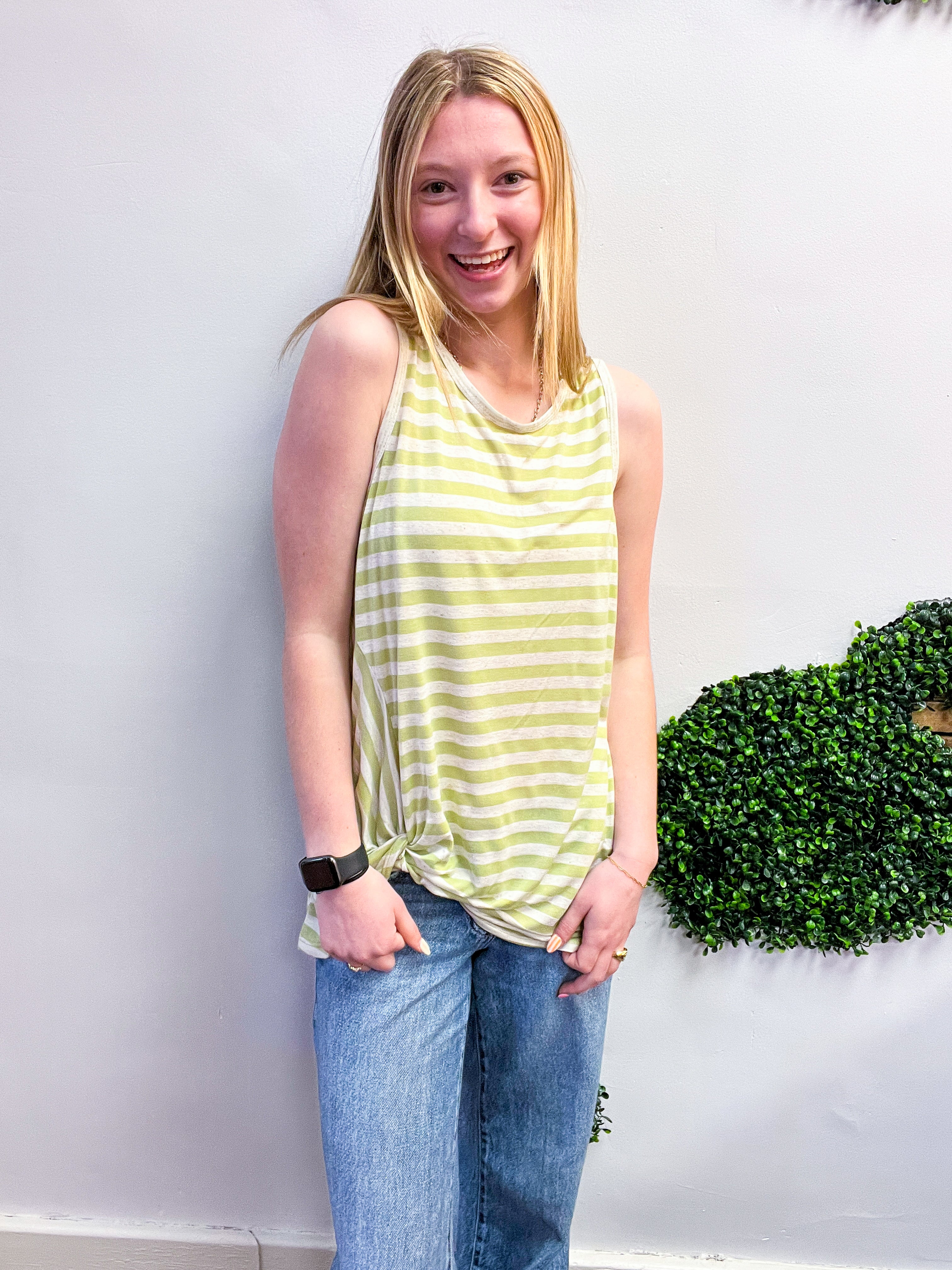 Twist & Stripe Tank in Sage