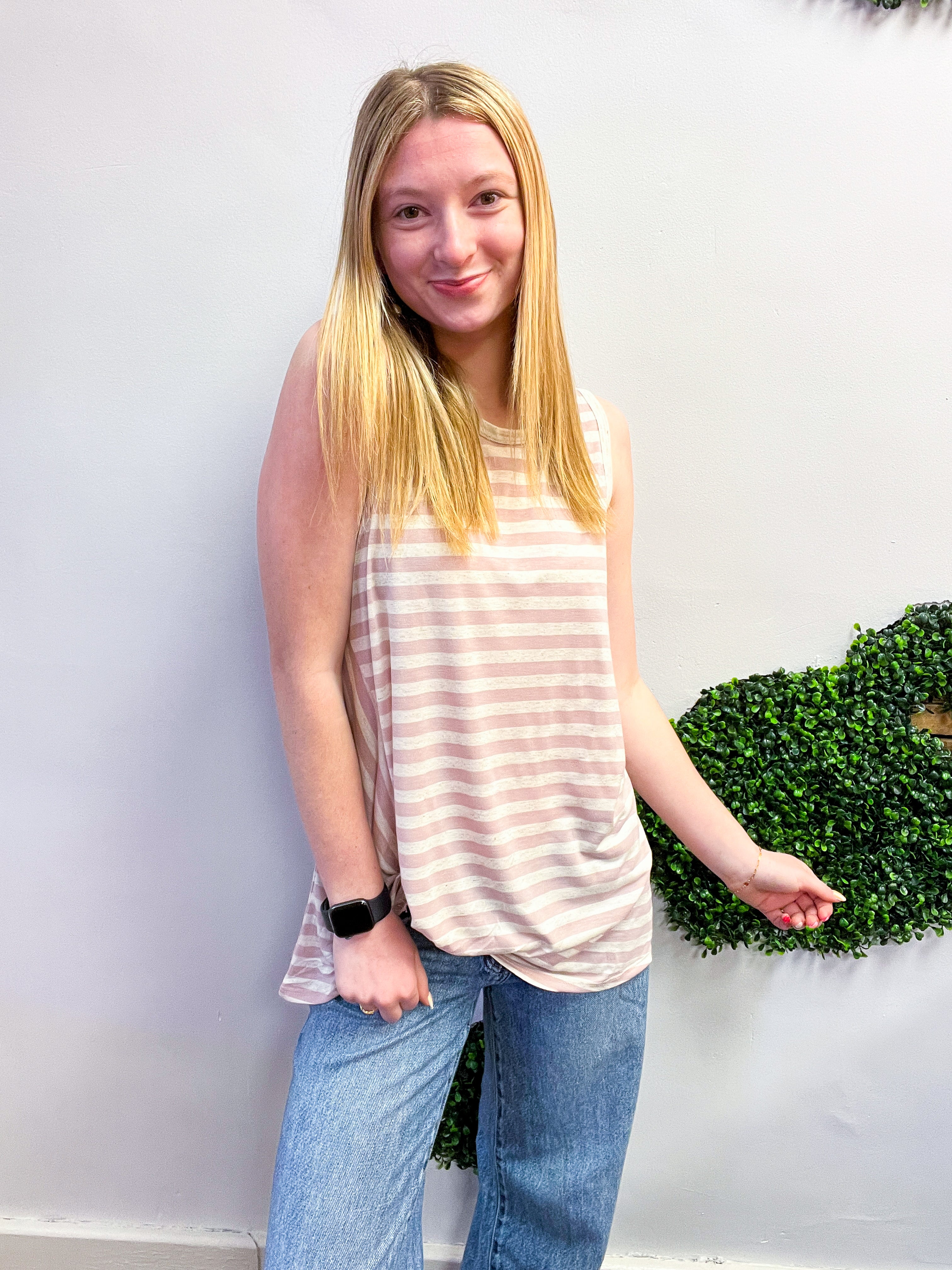 Twist & Stripe Tank in Mauve