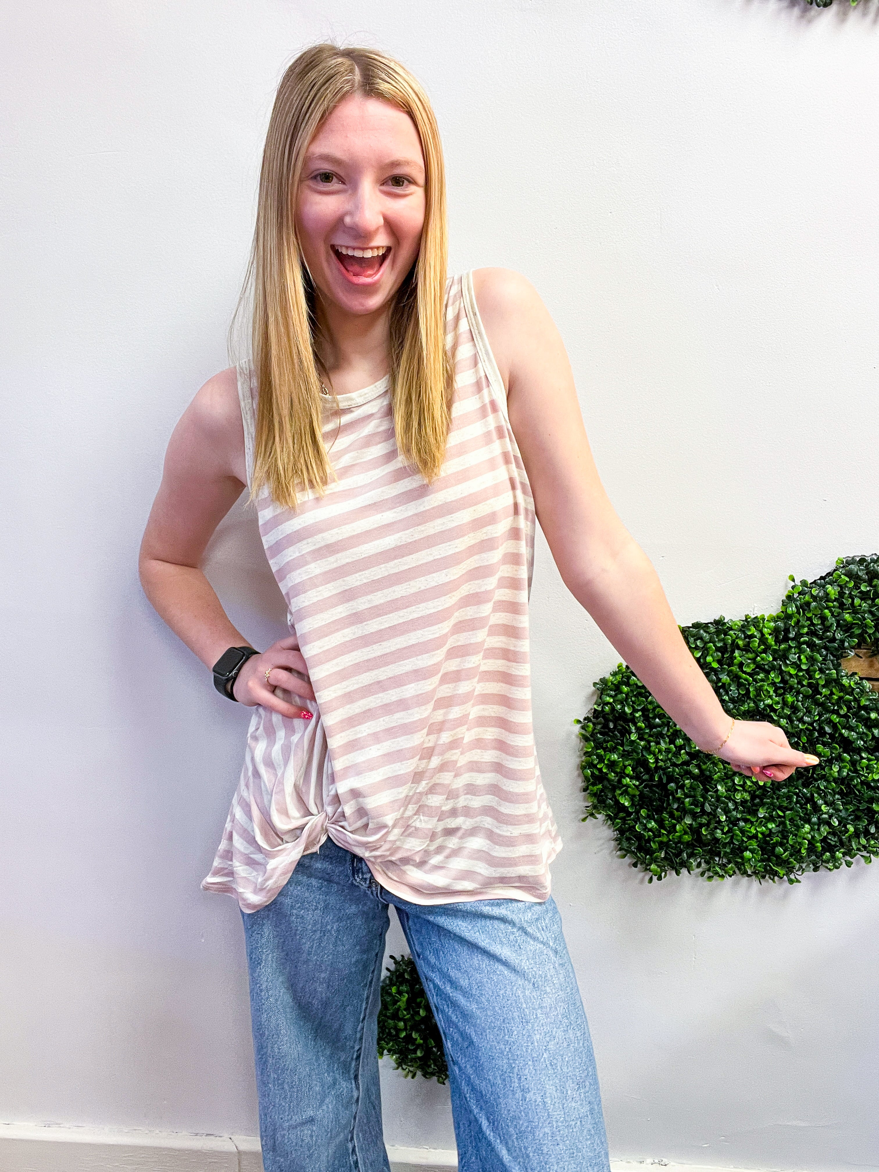 Twist & Stripe Tank in Mauve