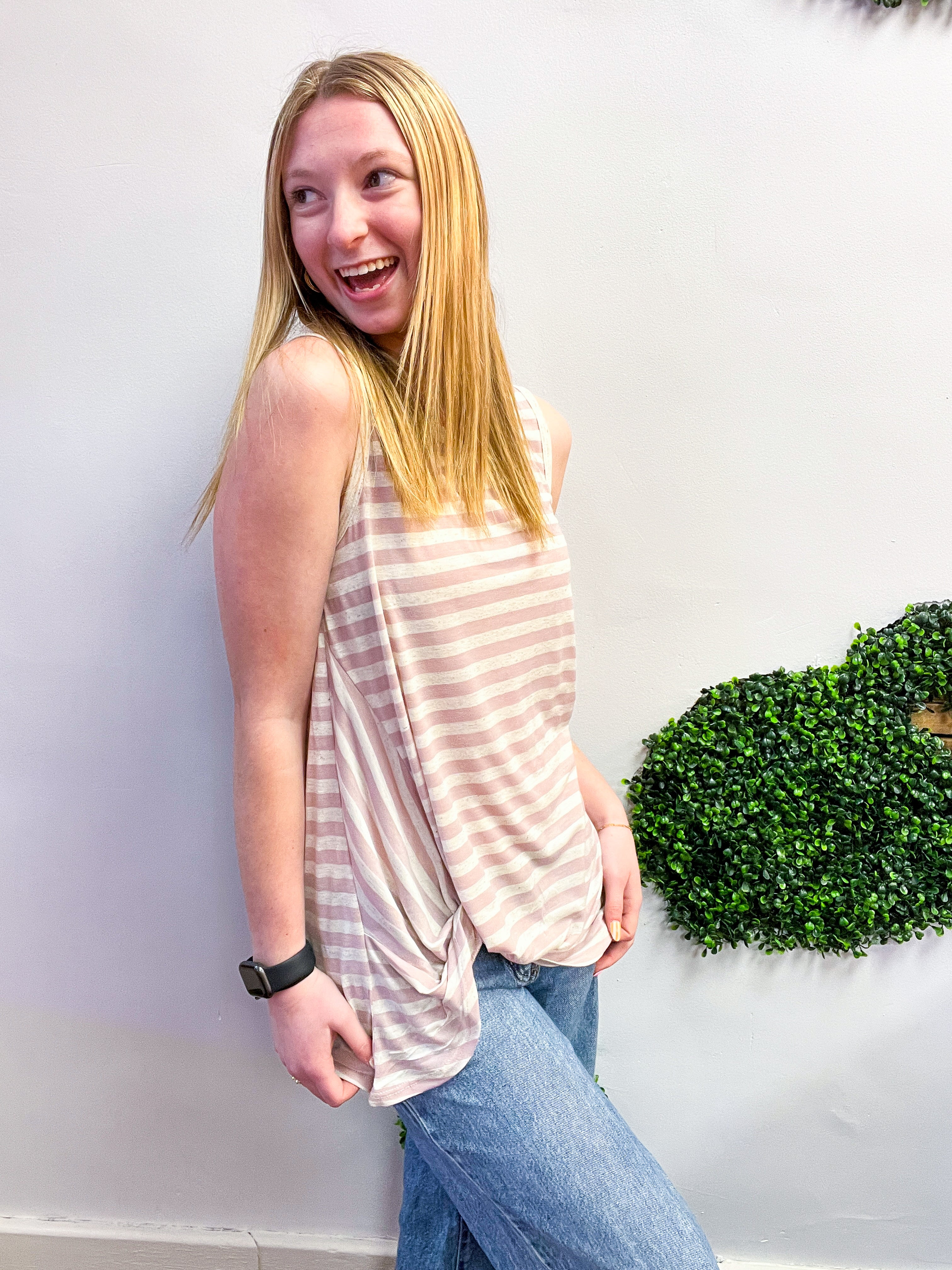 Twist & Stripe Tank in Mauve