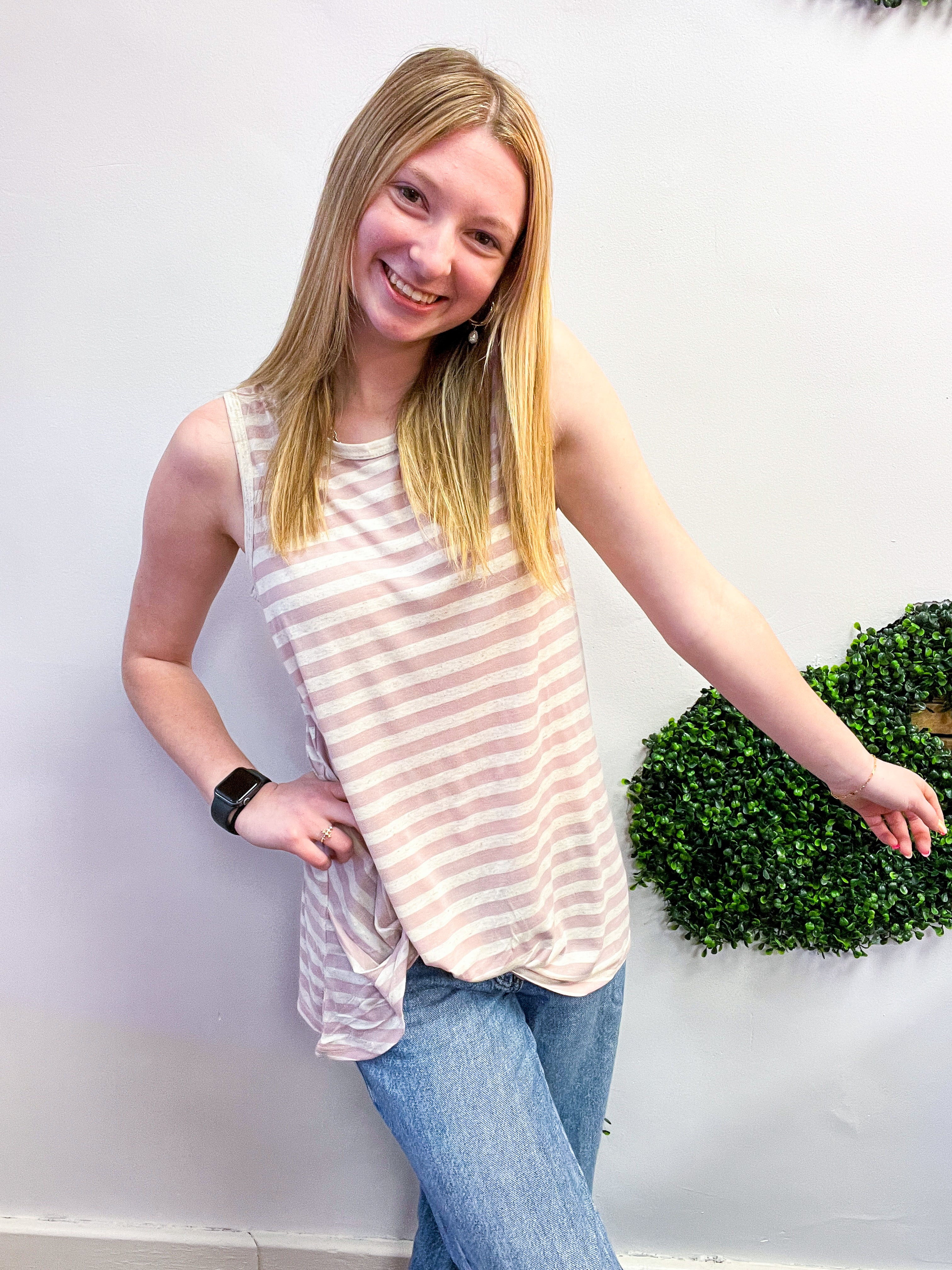 Twist & Stripe Tank in Mauve