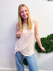 Twist & Stripe Tank in Mauve