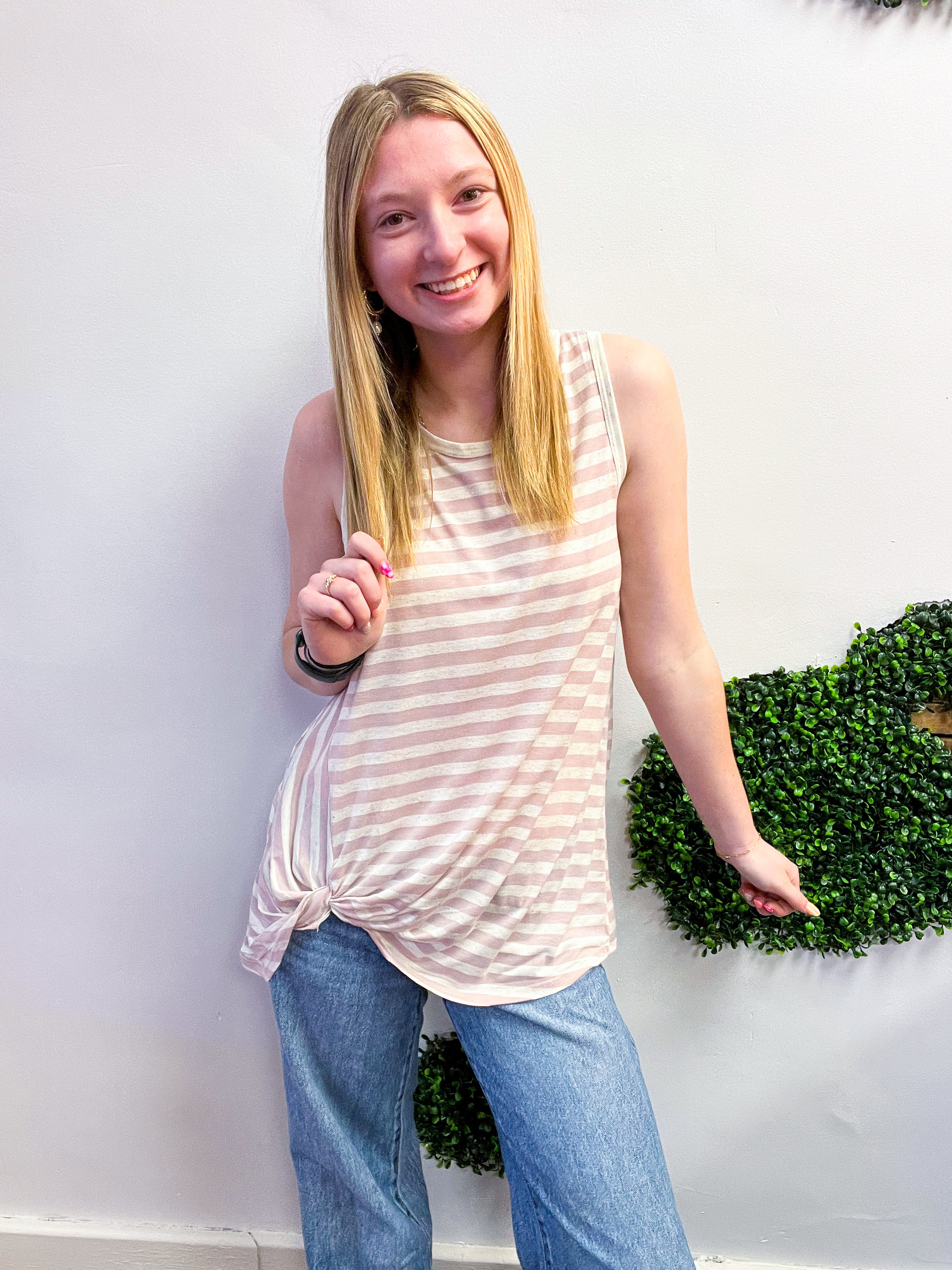 Twist & Stripe Tank in Mauve