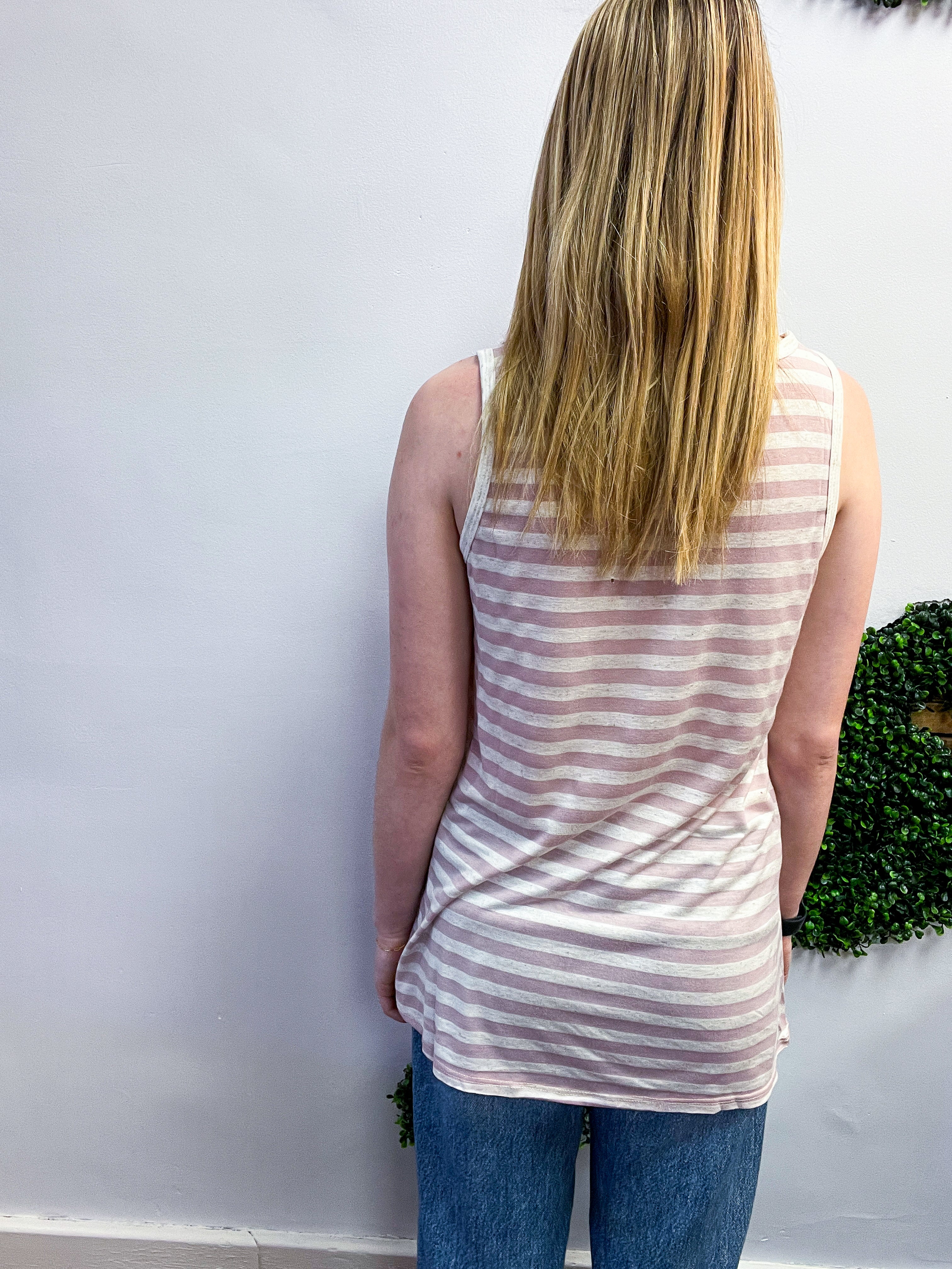 Twist & Stripe Tank in Mauve