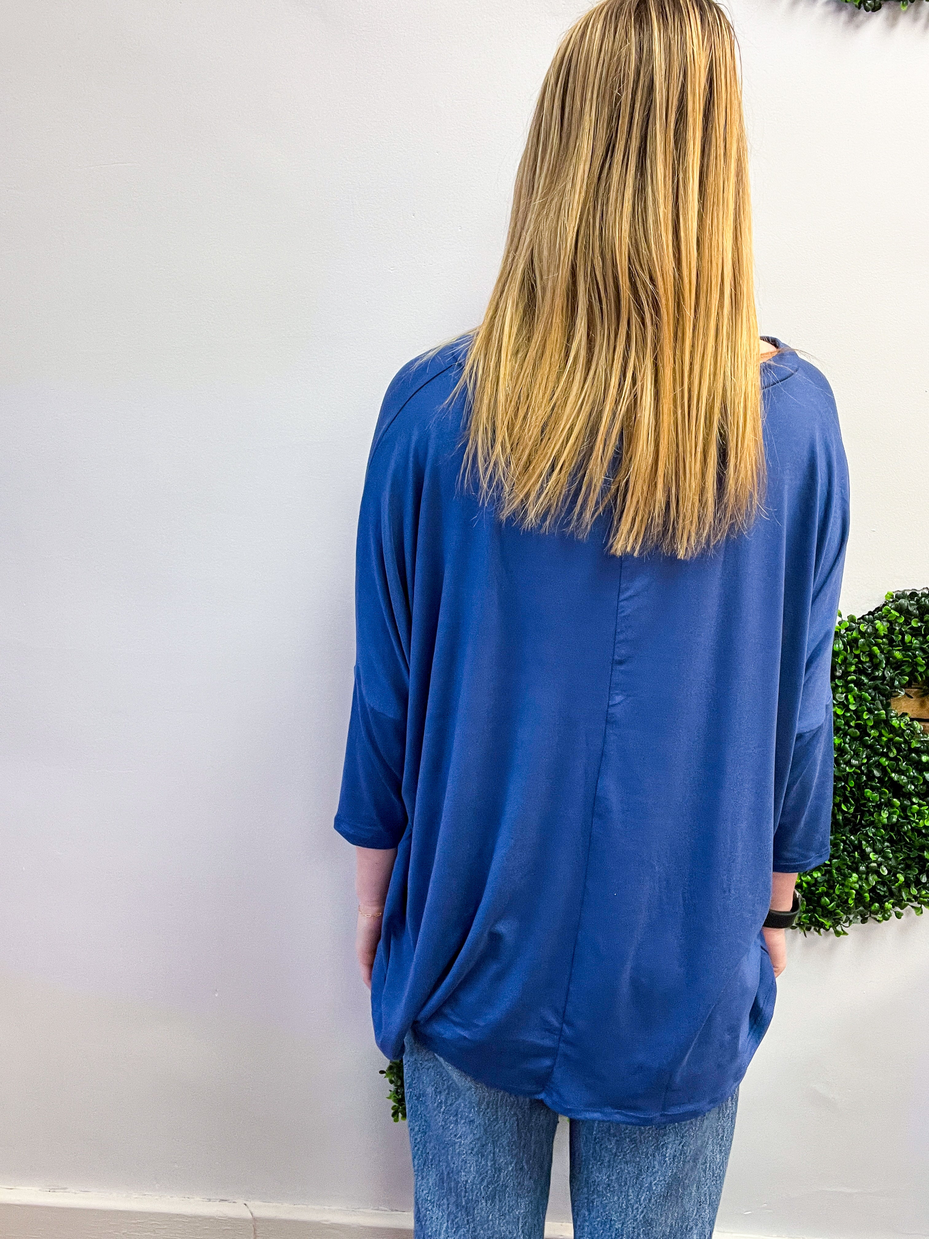 Butter Soft Free Flow 3/4 Sleeve Top in Denim Blue