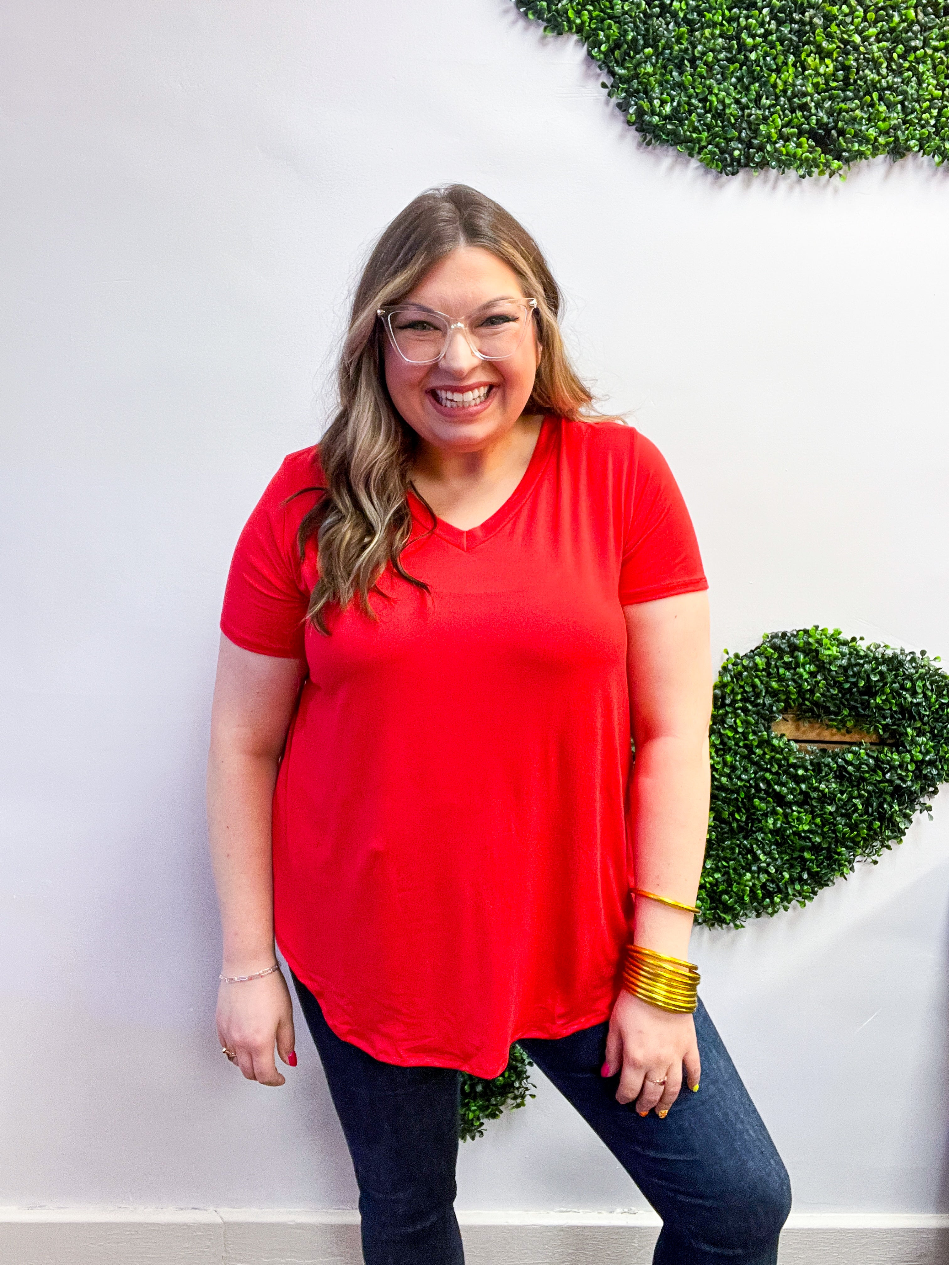 Butter Soft Breeze V Neck Top in Red