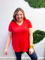 Butter Soft Breeze V Neck Top in Red