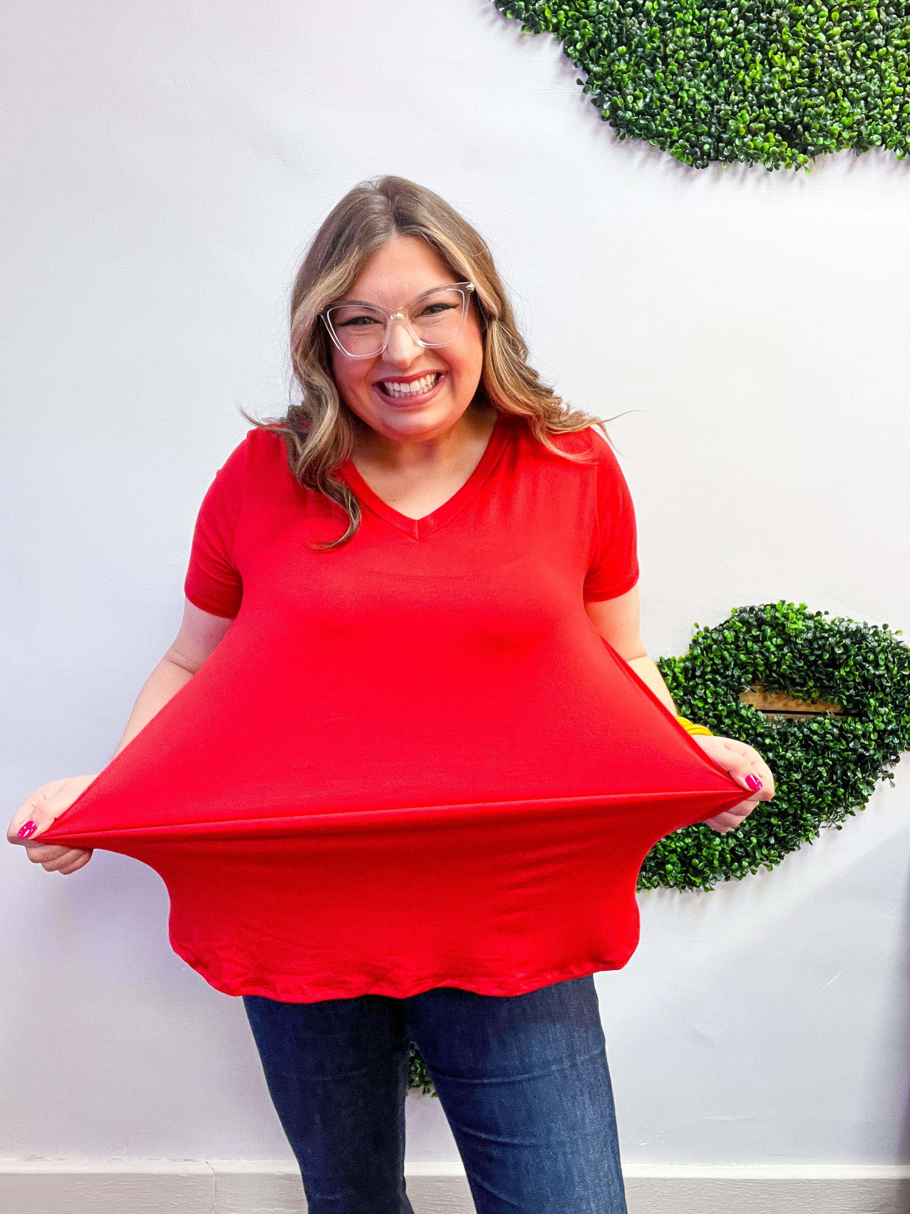 Butter Soft Breeze V Neck Top in Red