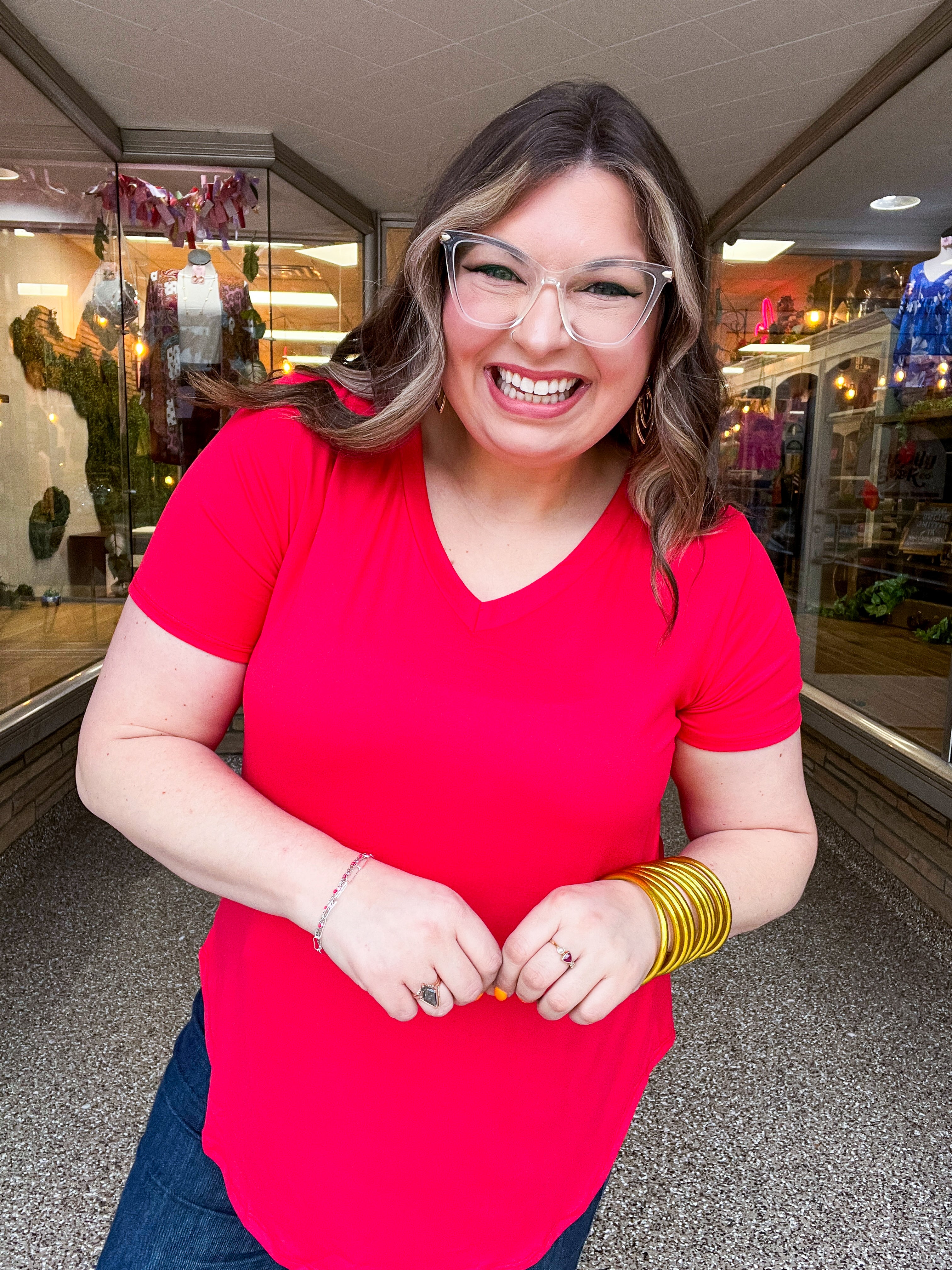 Butter Soft Breeze V Neck Top in Red