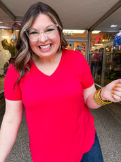 Butter Soft Breeze V Neck Top in Red