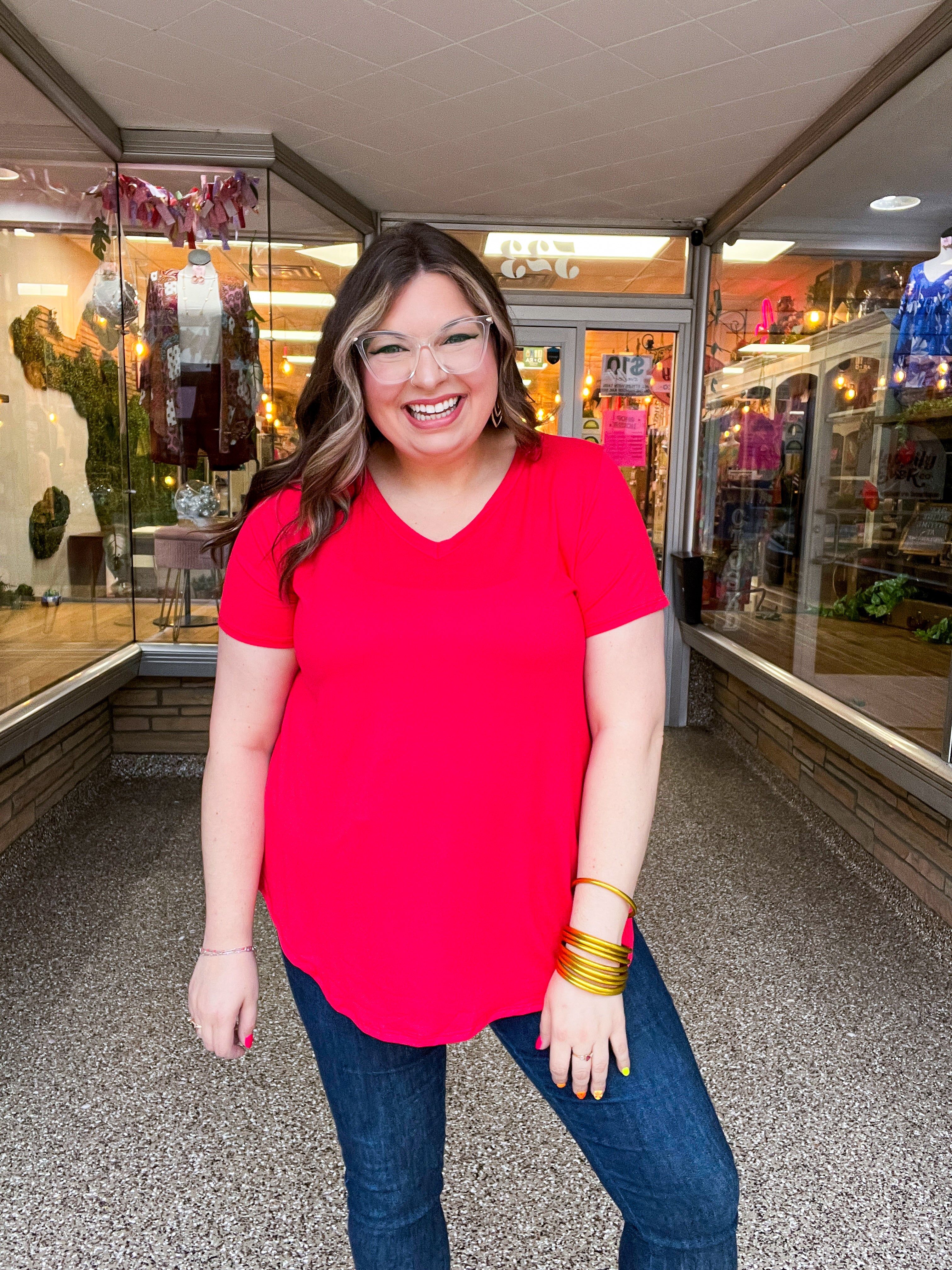 Butter Soft Breeze V Neck Top in Red
