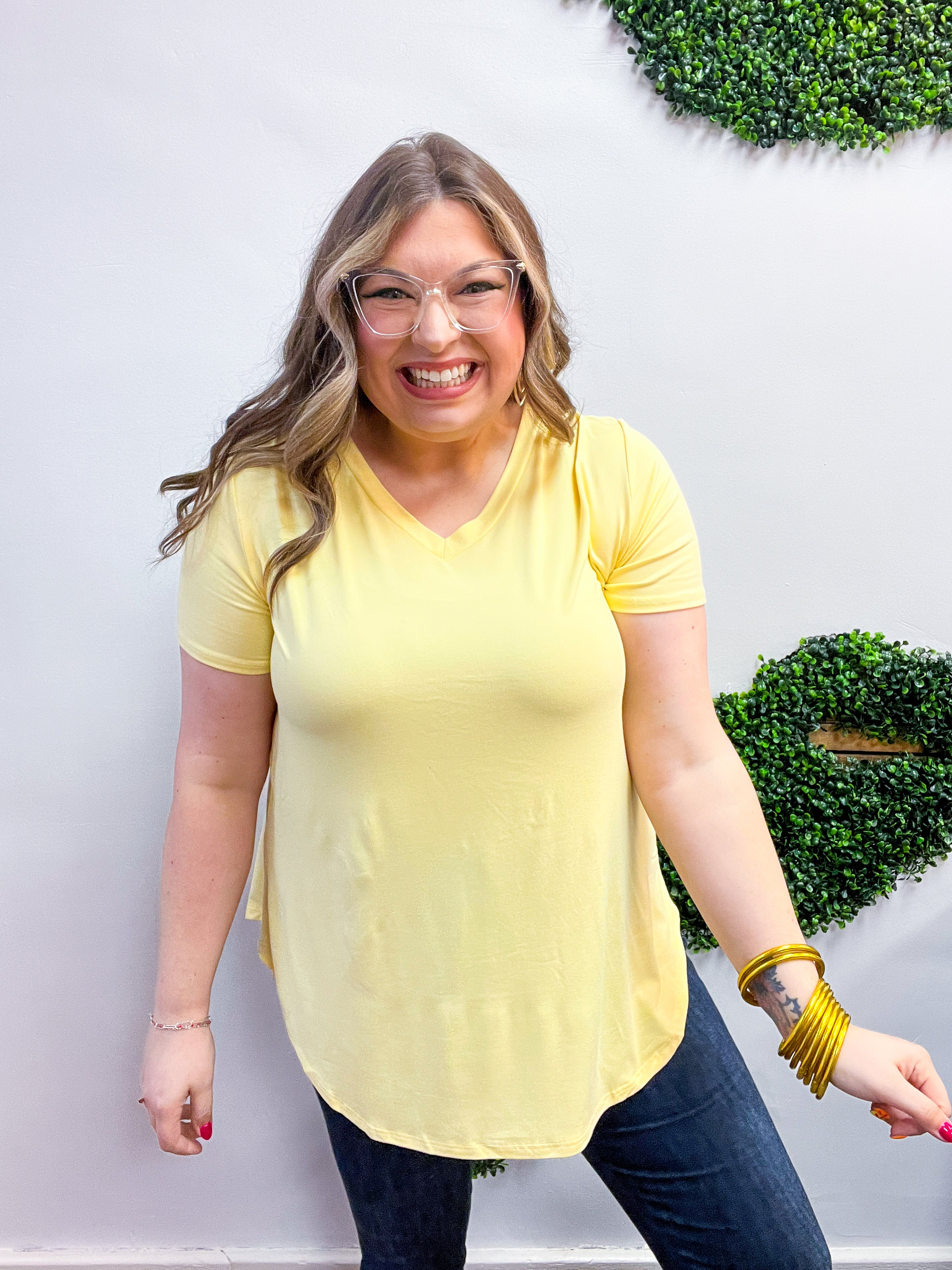 Butter Soft Breeze V Neck Top in Banana