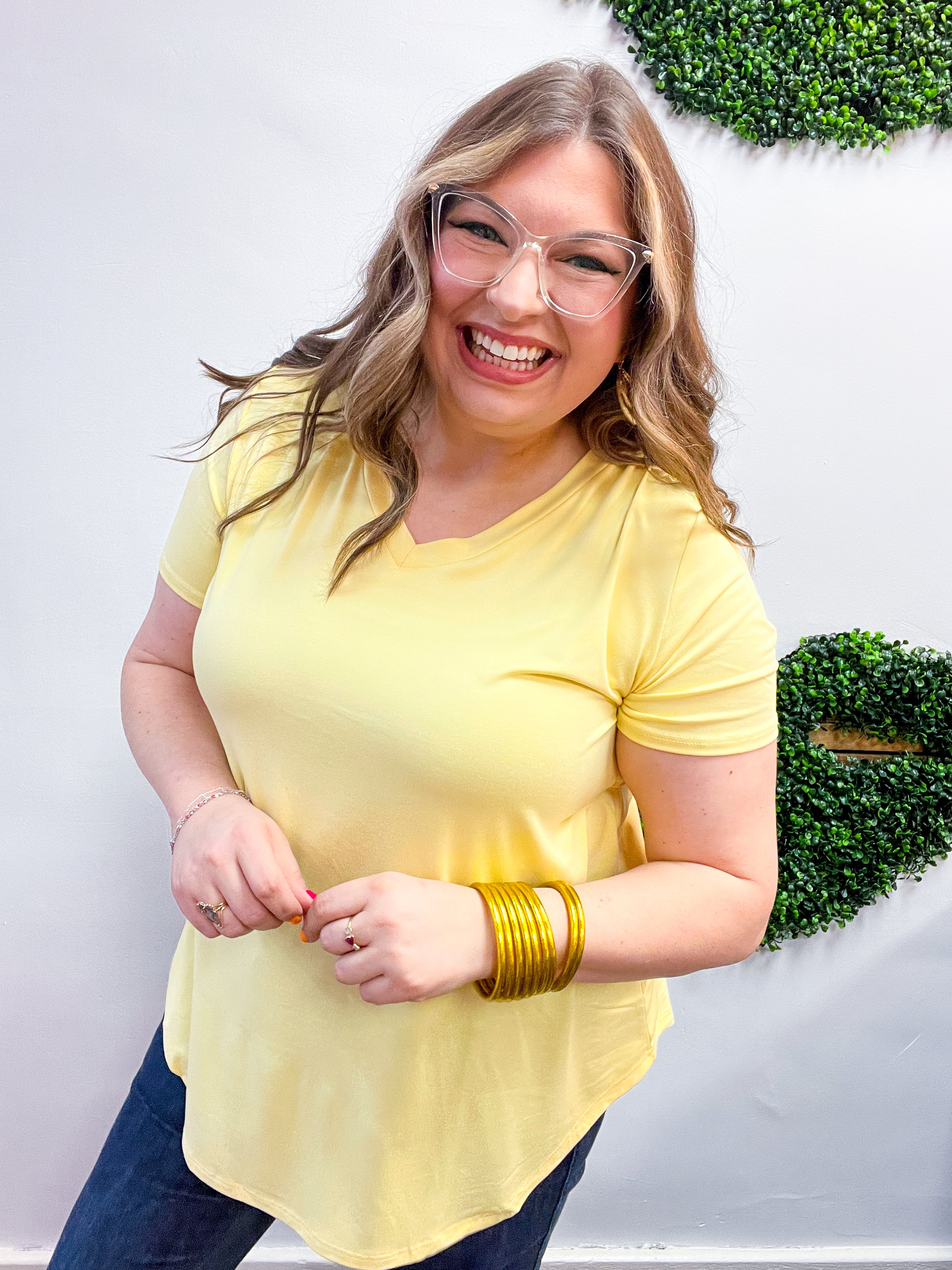 Butter Soft Breeze V Neck Top in Banana