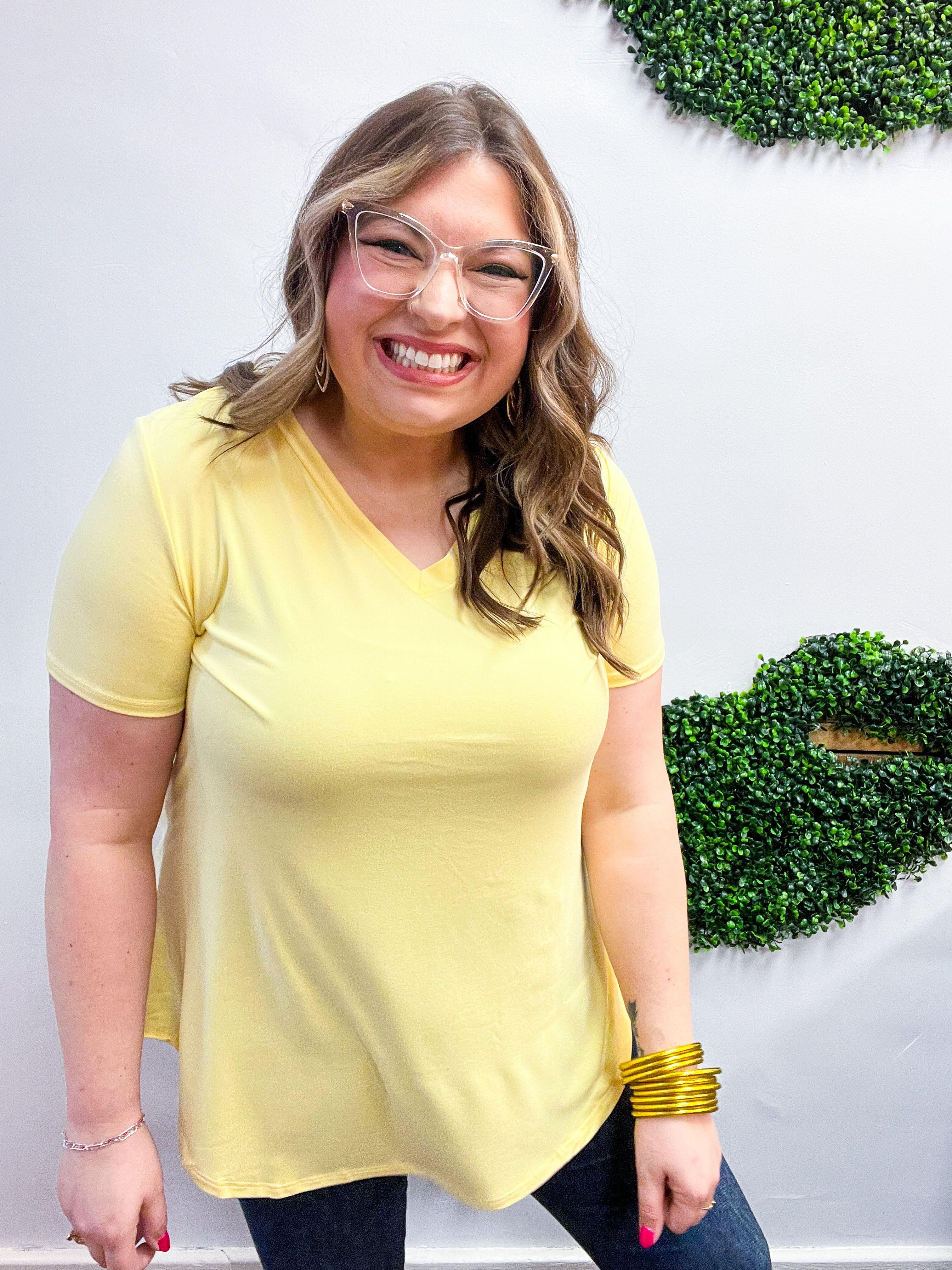 Butter Soft Breeze V Neck Top in Banana