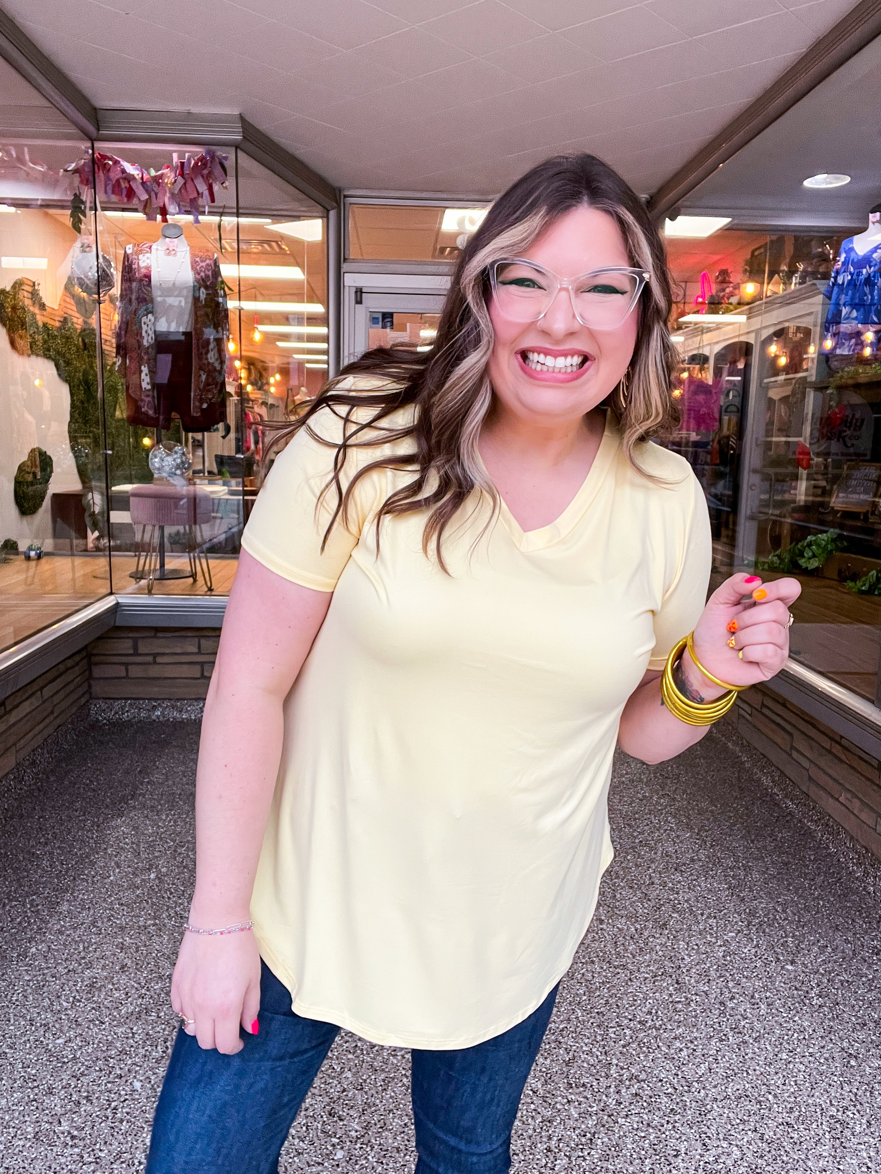 Butter Soft Breeze V Neck Top in Banana