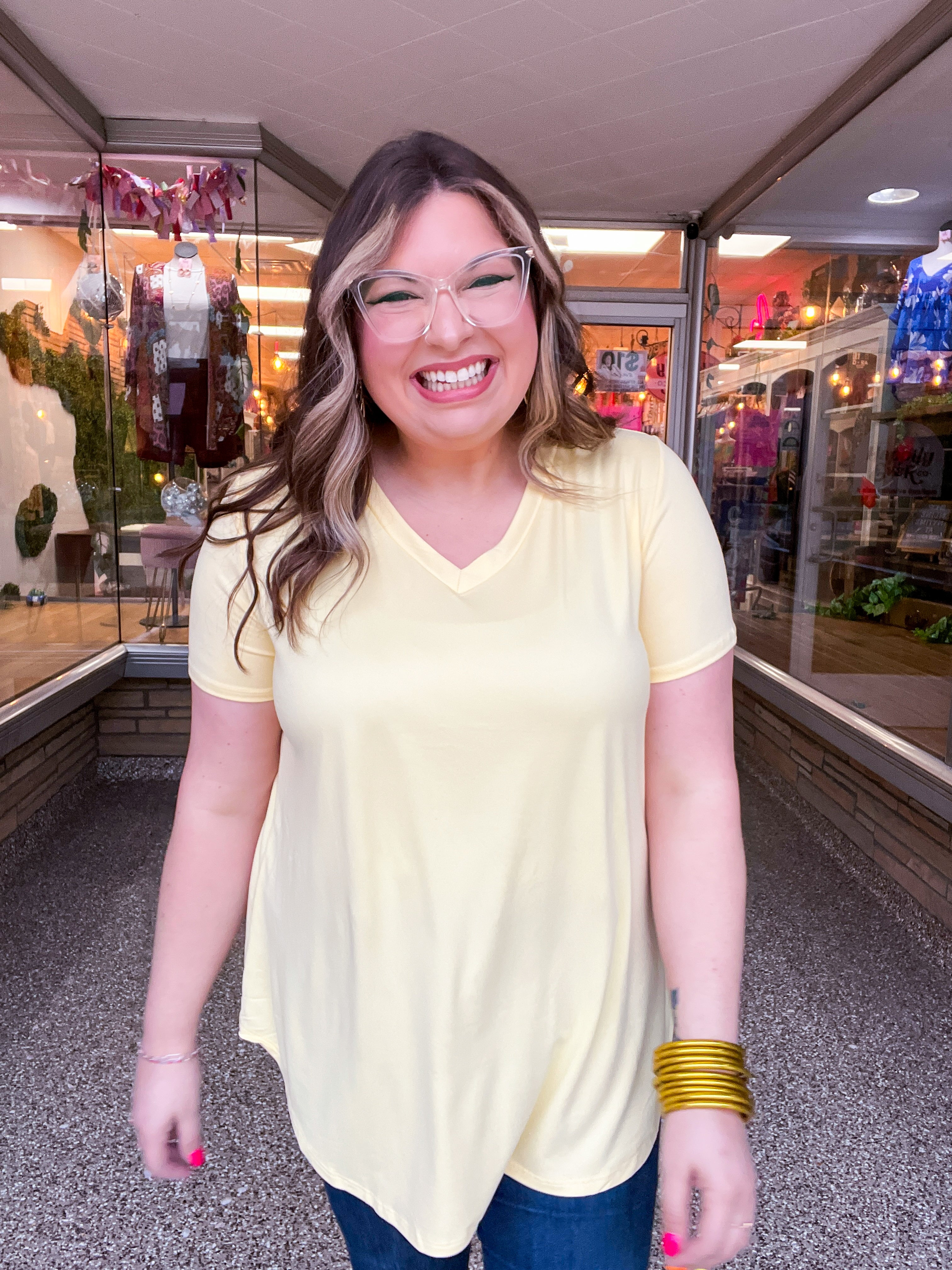 Butter Soft Breeze V Neck Top in Banana