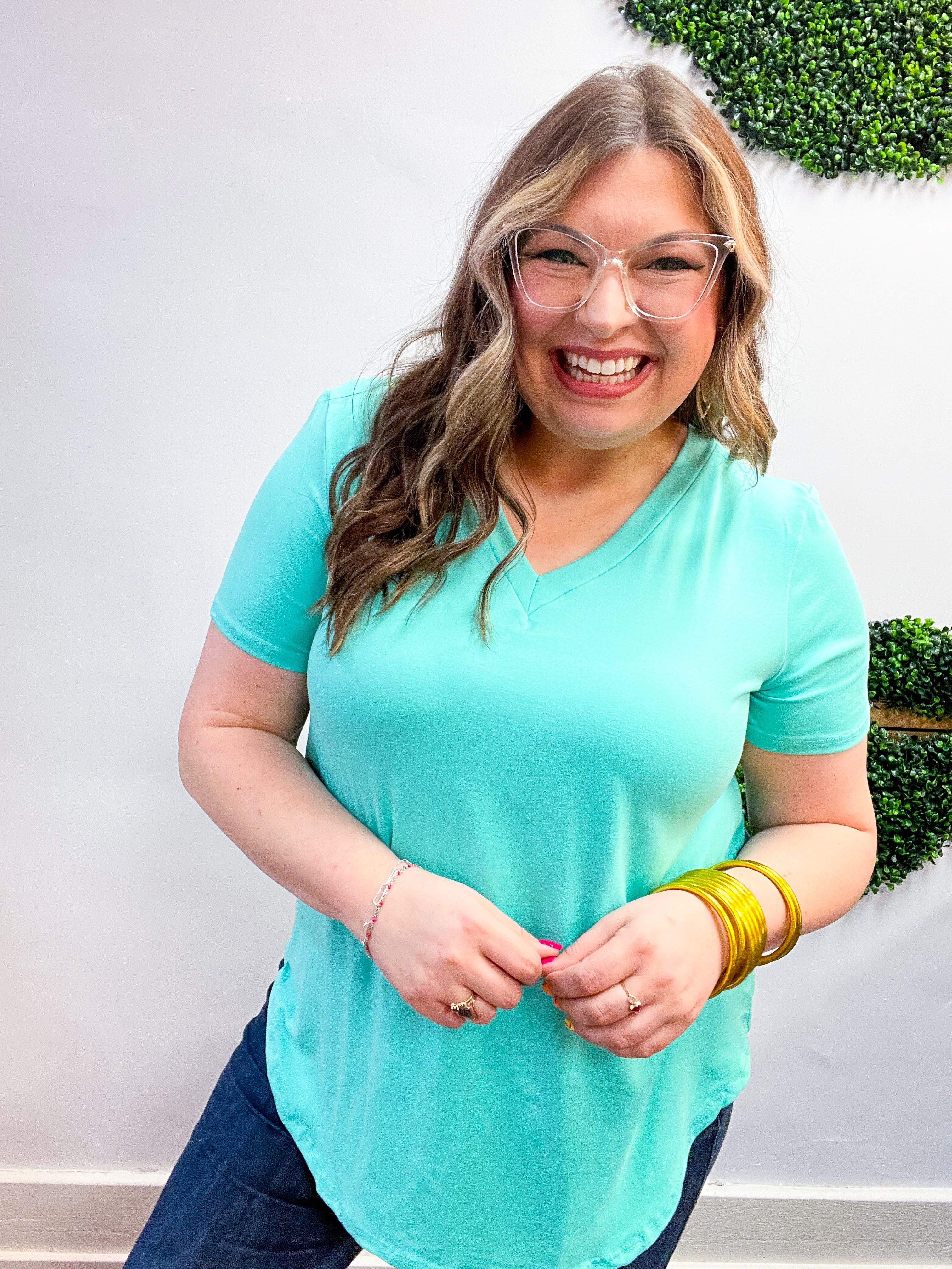 Butter Soft Breeze V Neck Top in Mint