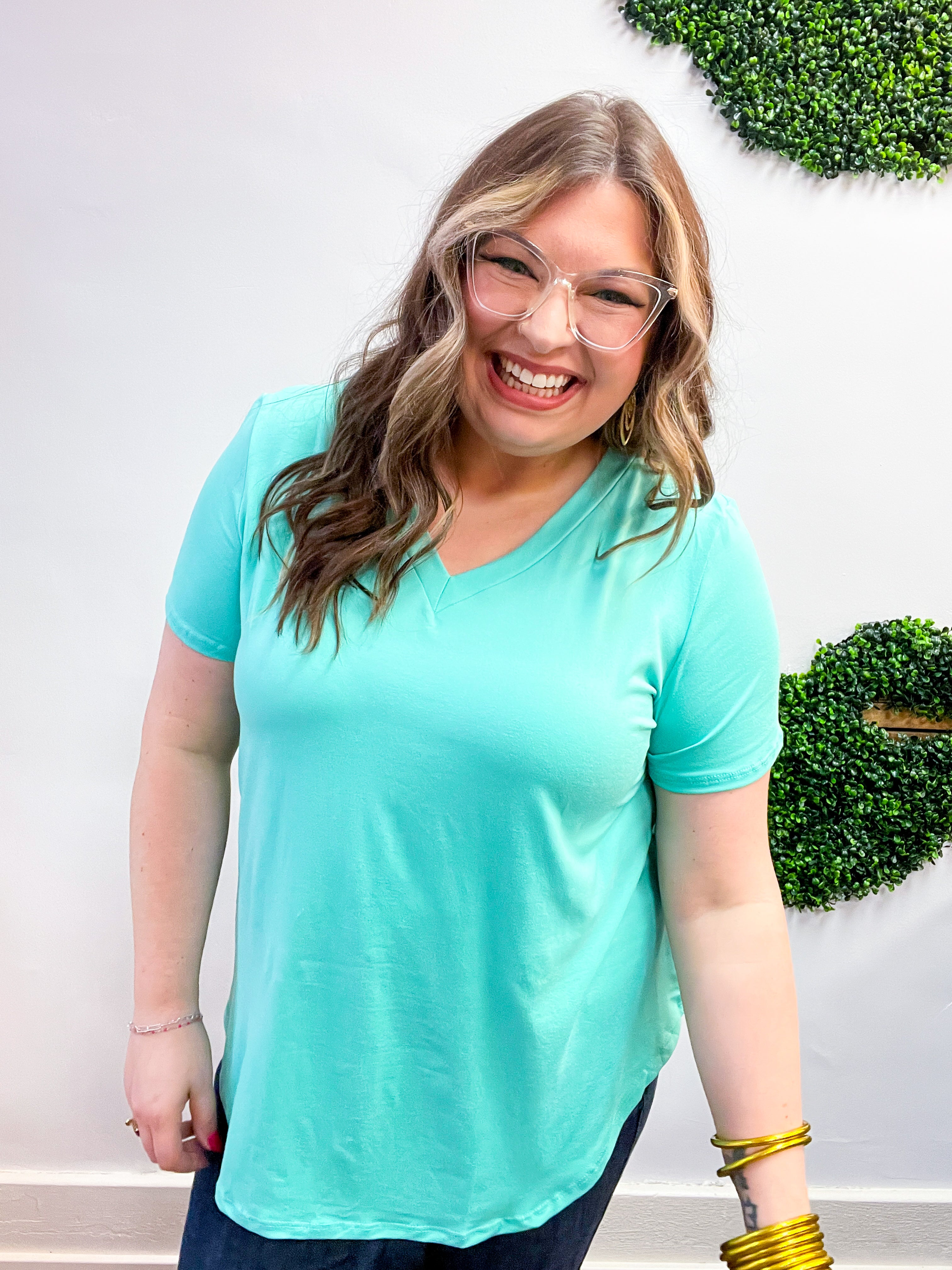 Butter Soft Breeze V Neck Top in Mint