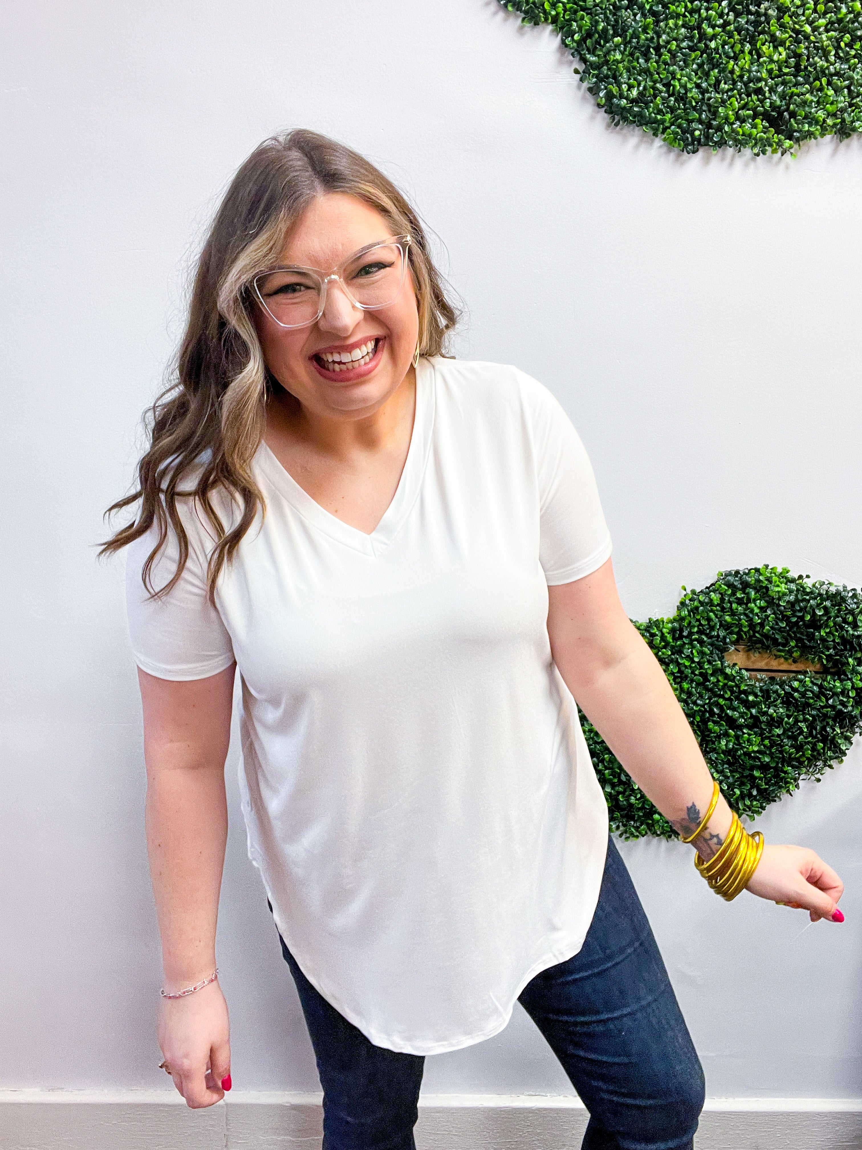 Butter Soft Breeze V Neck Top in Off White