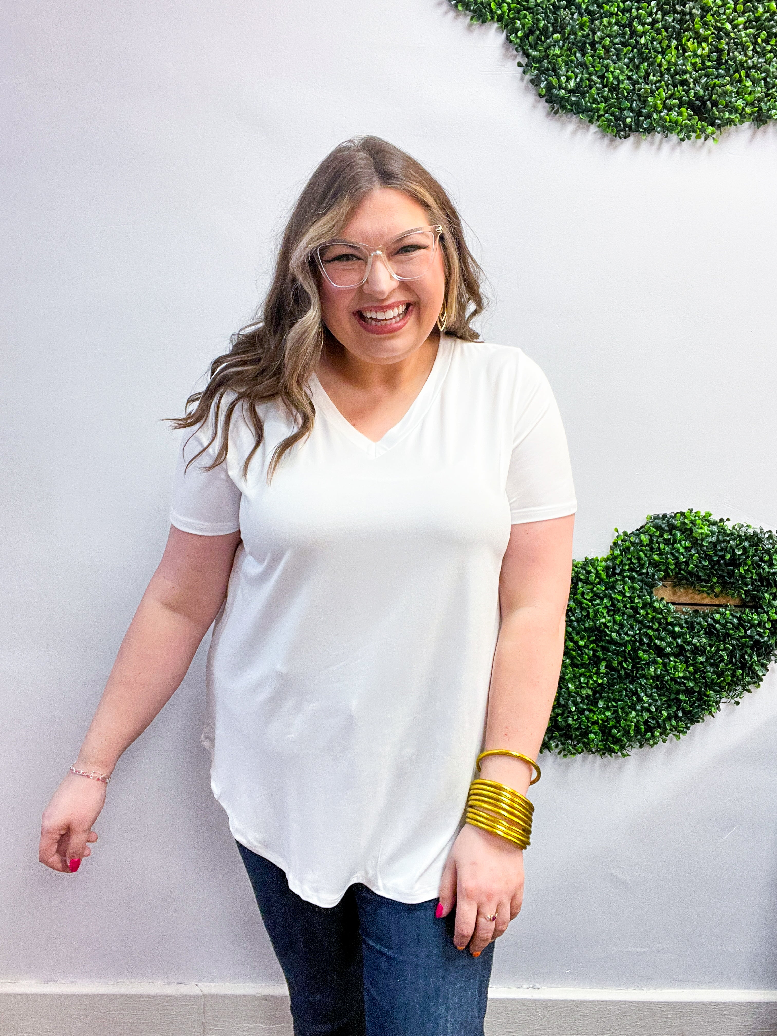 Butter Soft Breeze V Neck Top in Off White
