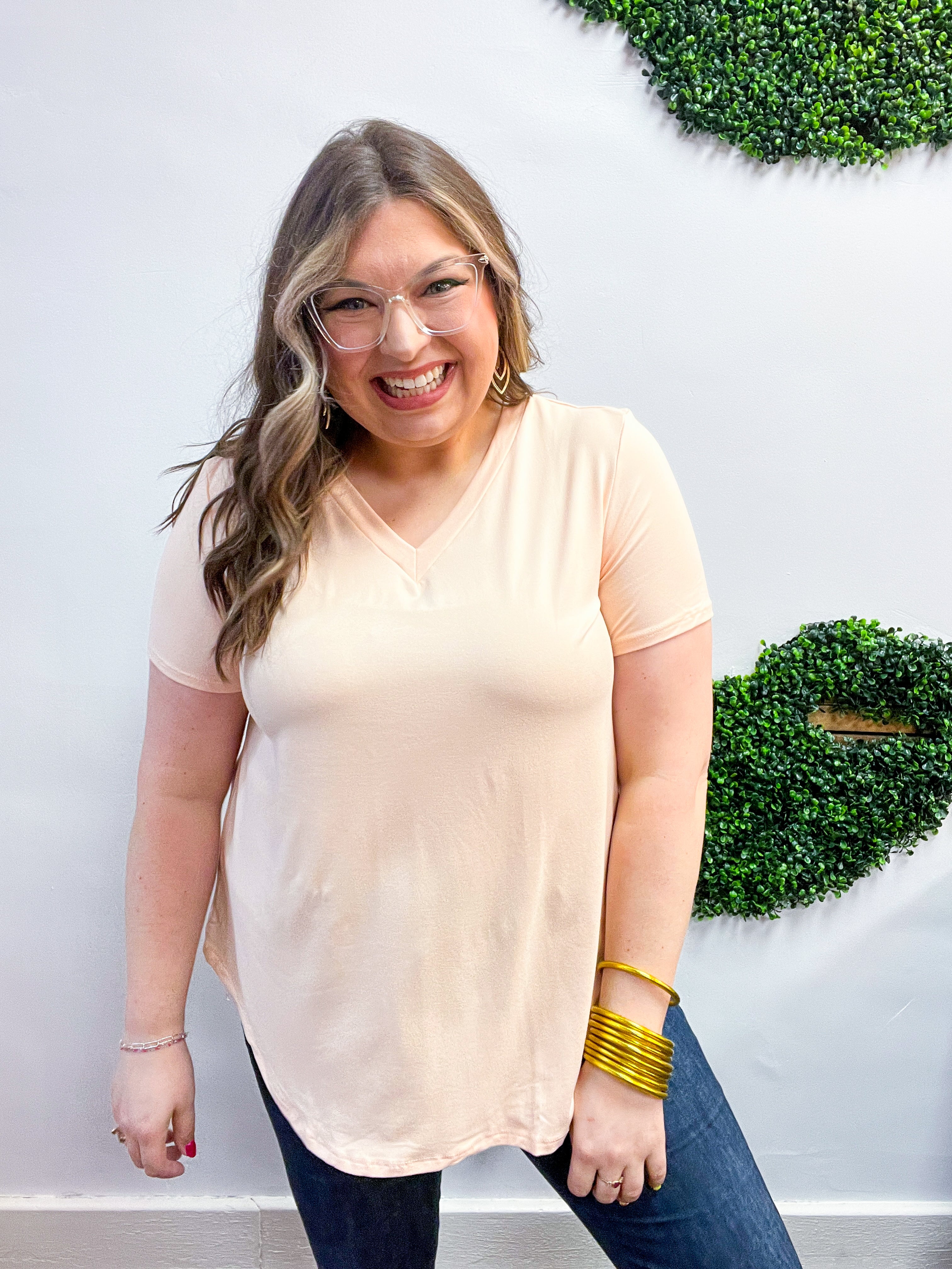 Butter Soft Breeze V Neck Top in Blush