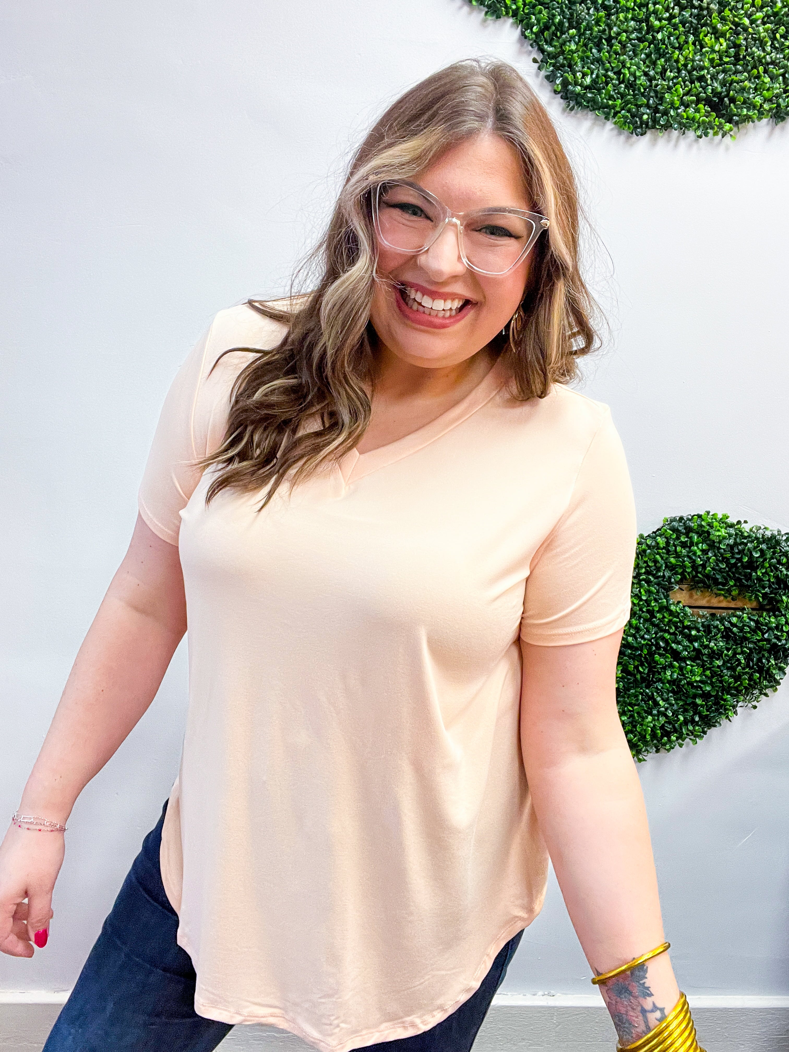 Butter Soft Breeze V Neck Top in Blush