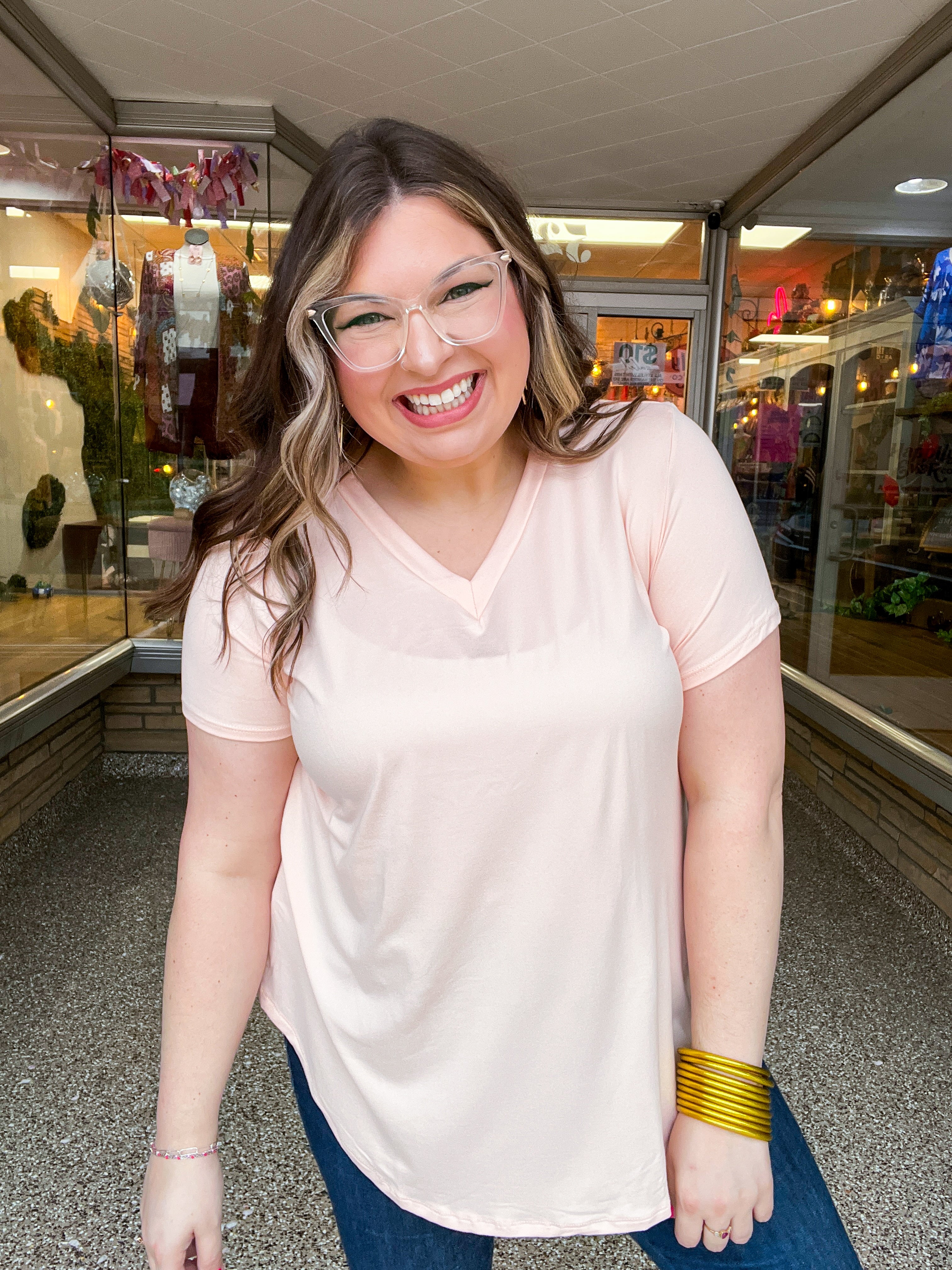 Butter Soft Breeze V Neck Top in Blush